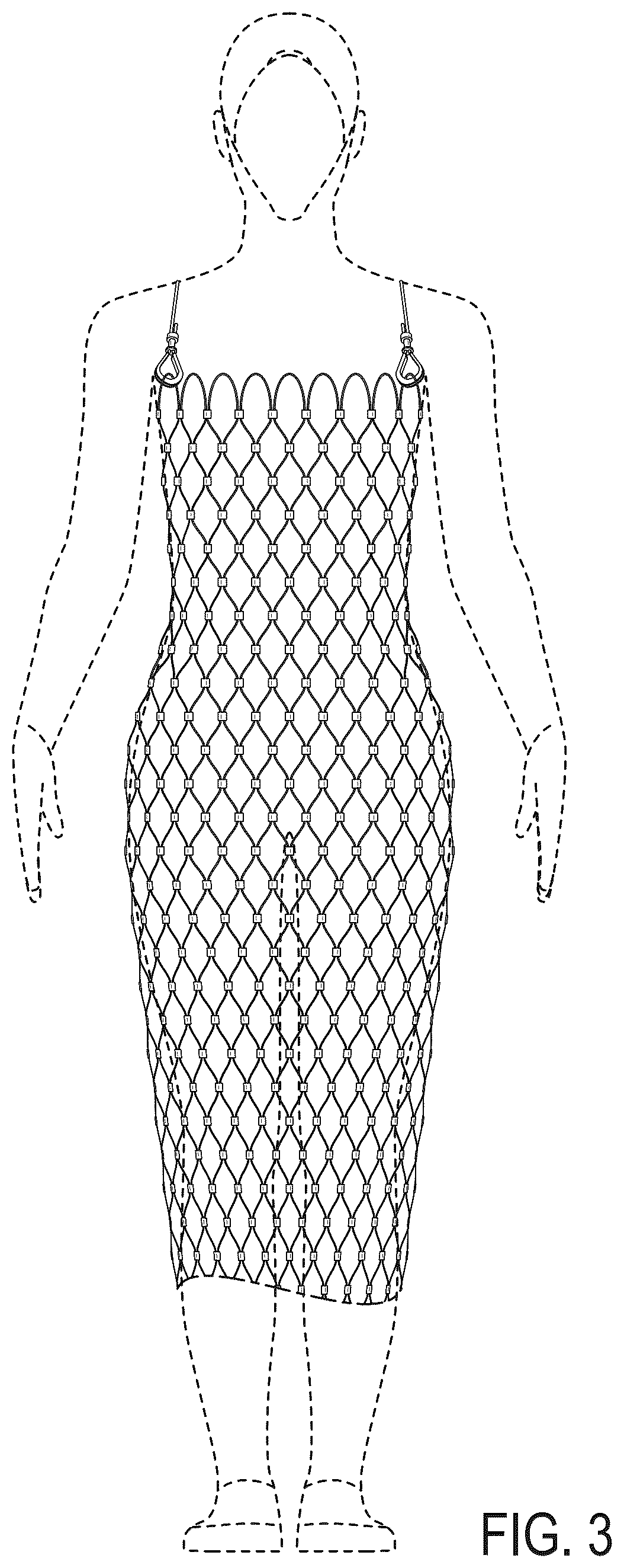 Patent USD1123309 Figure 3 – Tube garment of metal cable mesh