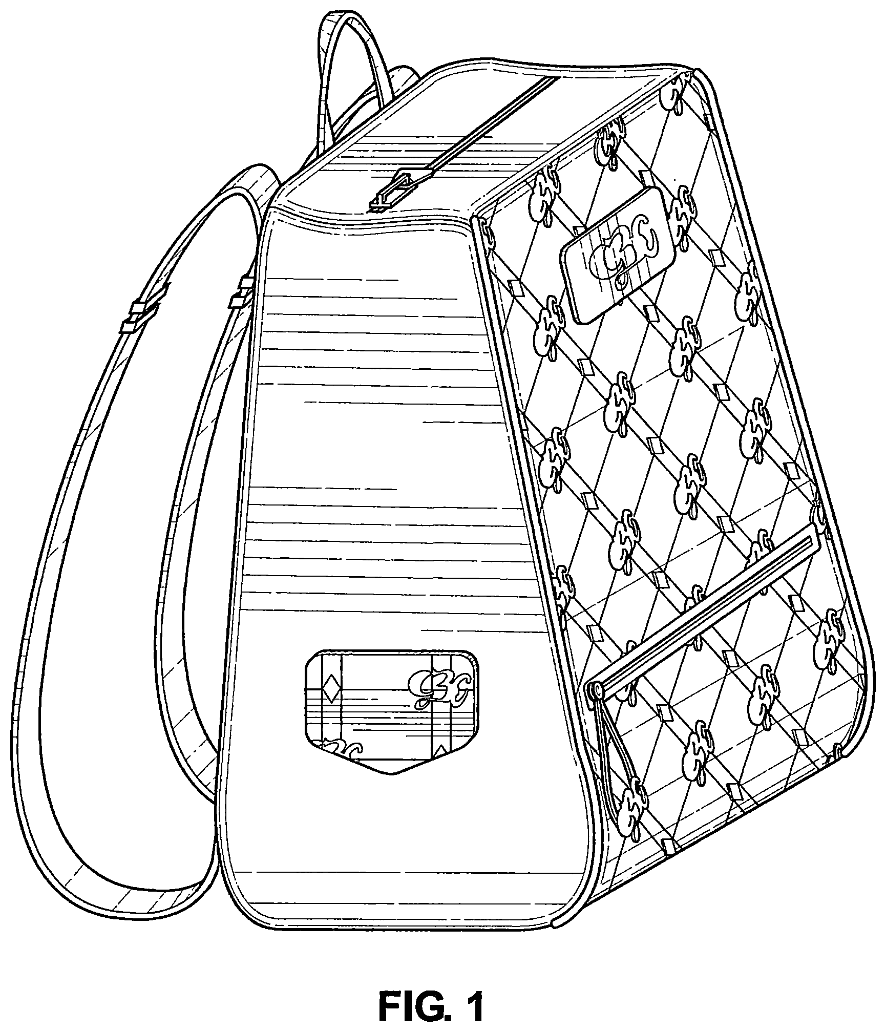 Patent USD1123357 Figure 1 – Tote bag with the logo GBC