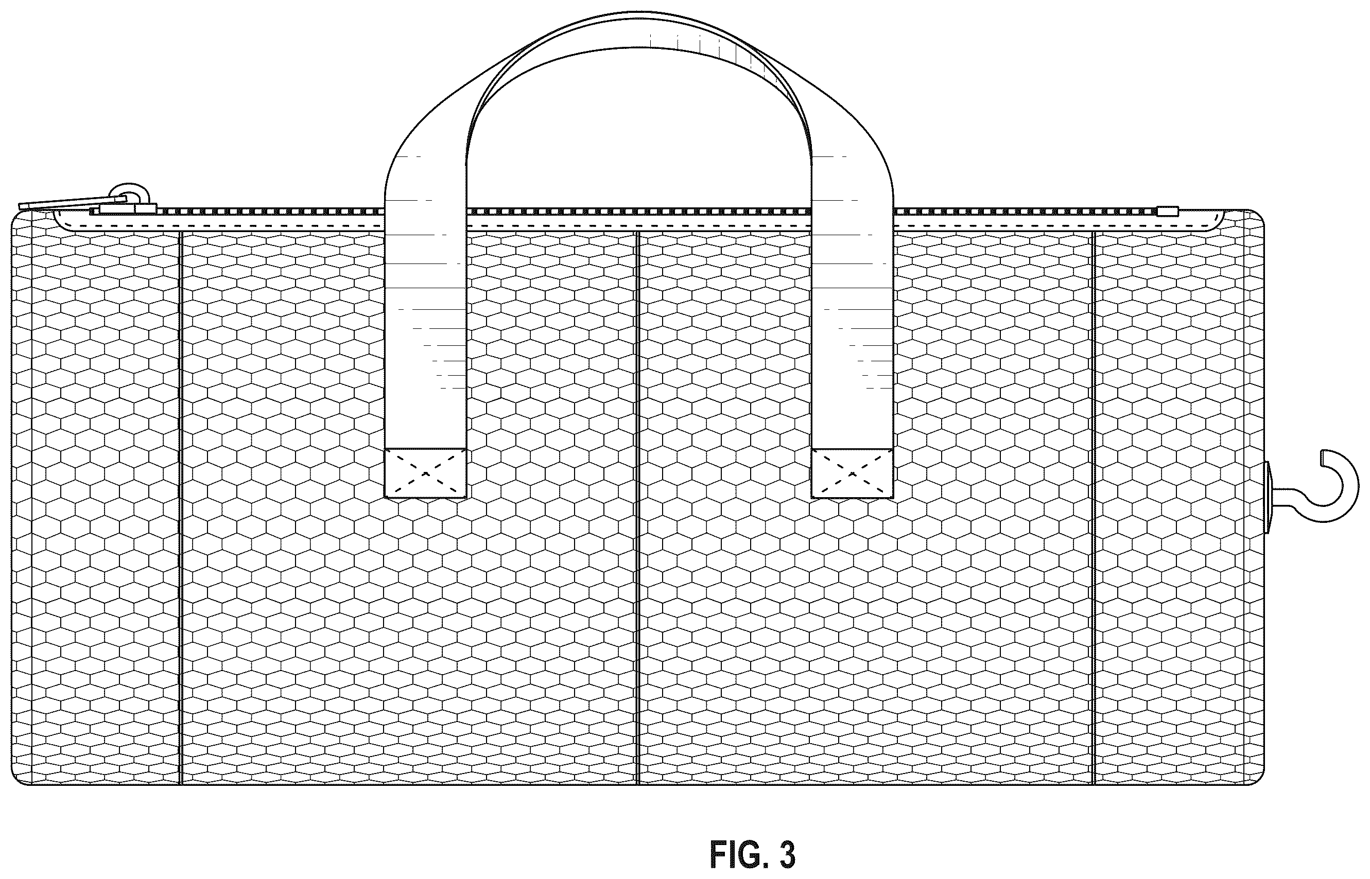 Patent USD1123389 Figure 3 – Mesh duffle bag