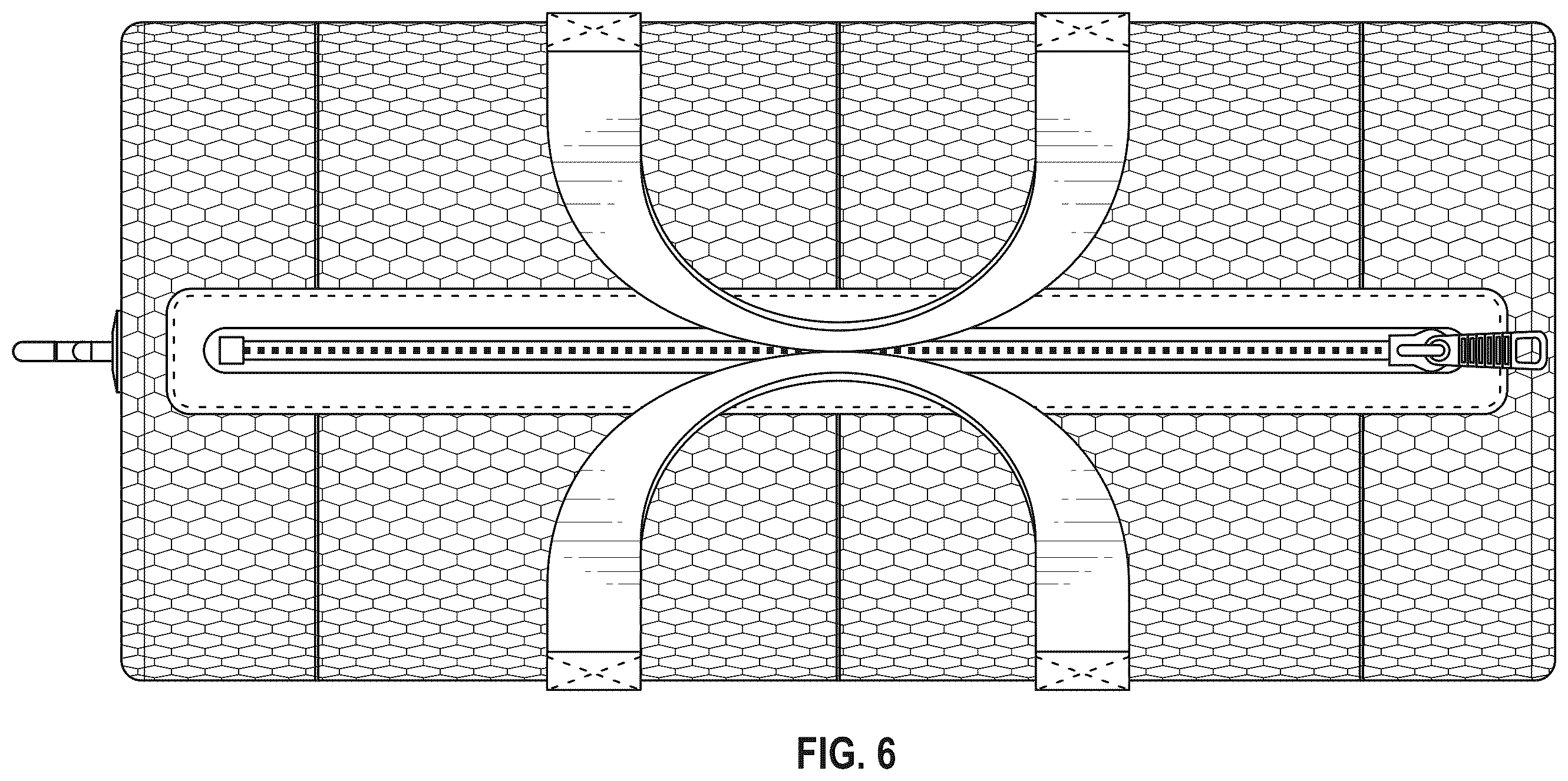 Patent USD1123389 Figure 6 – Mesh duffle bag