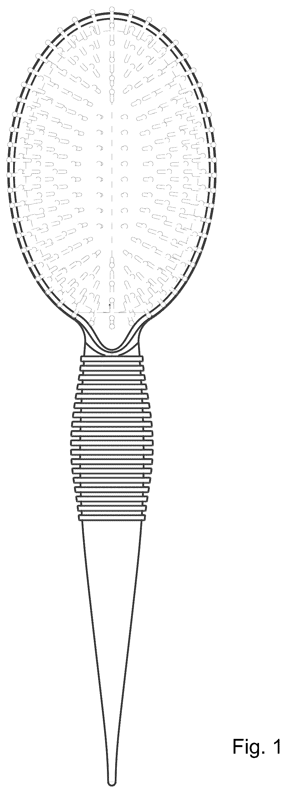 Patent USD1123411 Figure 1 – Paddle hairbrush