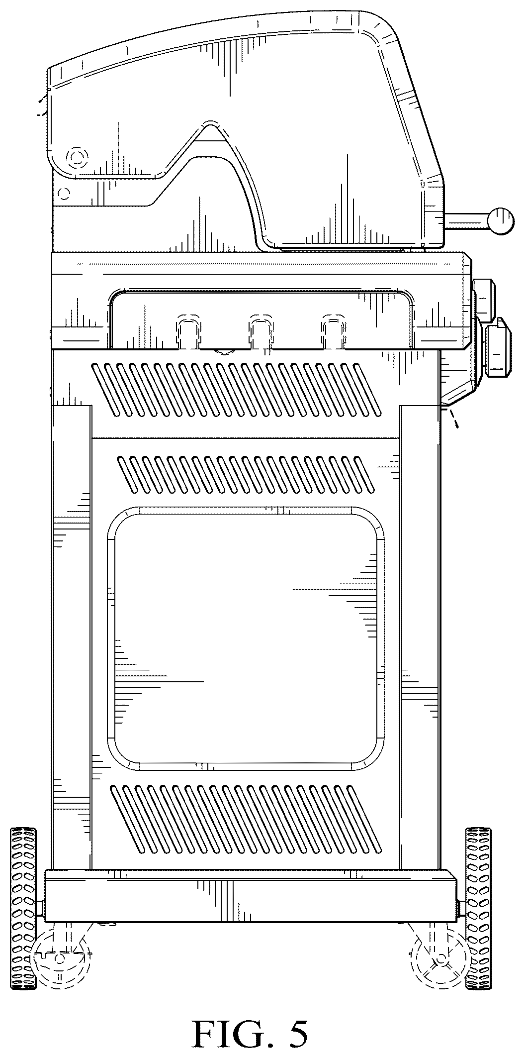 Patent USD1123498 Figure 5 – Three-burner grill