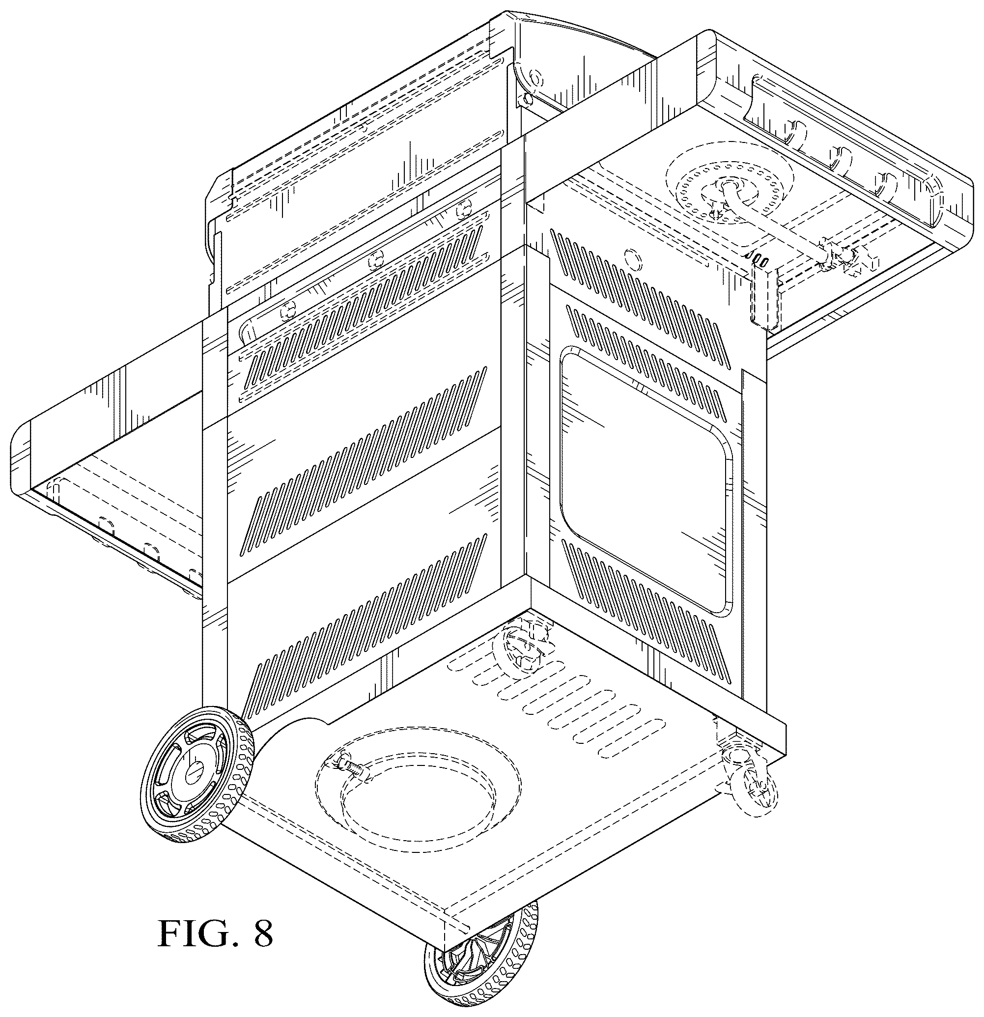 Patent USD1123498 Figure 8 – Three-burner grill