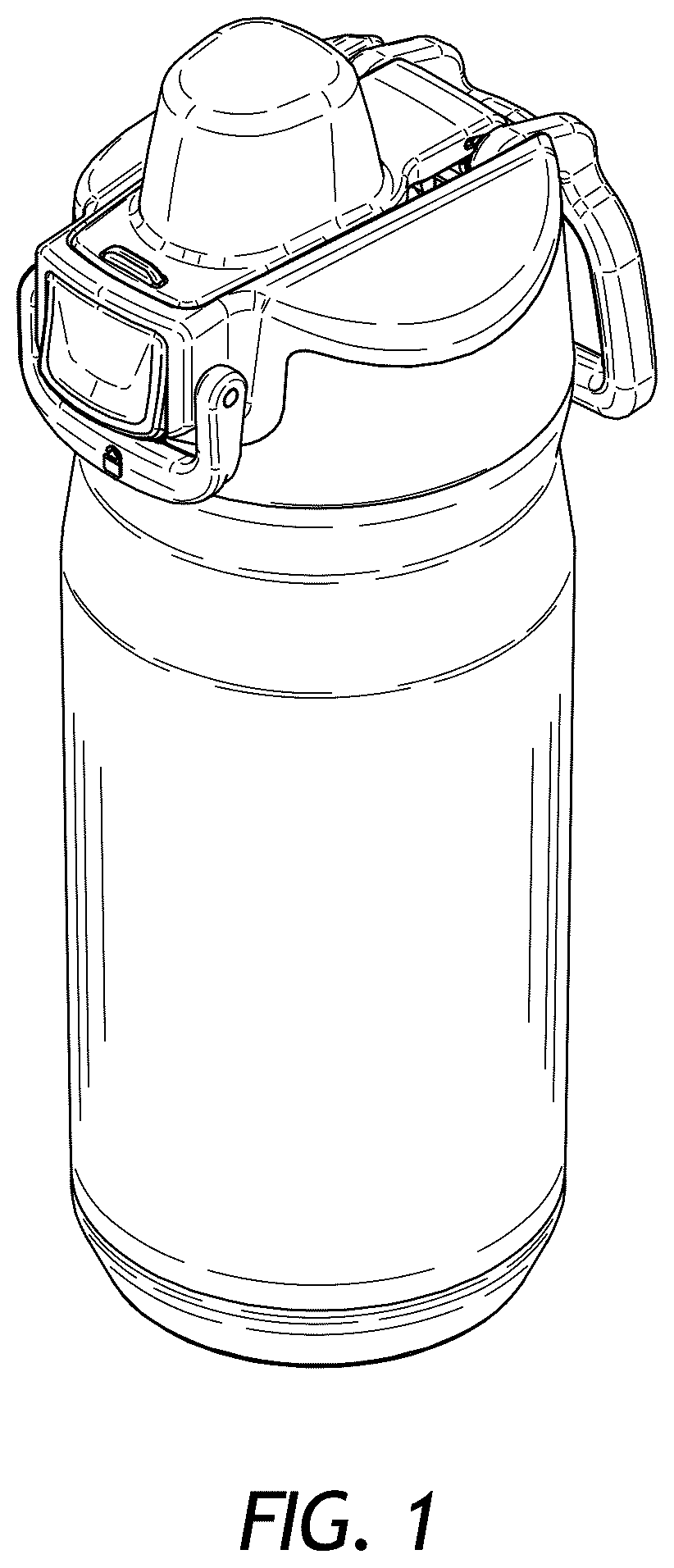 Patent USD1123520 Figure 1 – Container with lockable flip top lid and handle