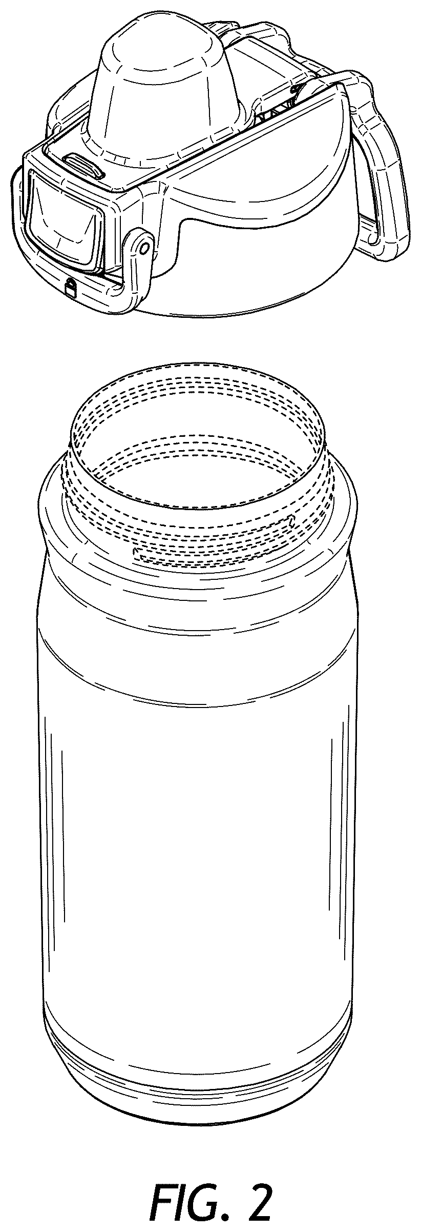 Patent USD1123520 Figure 2 – Container with lockable flip top lid and handle