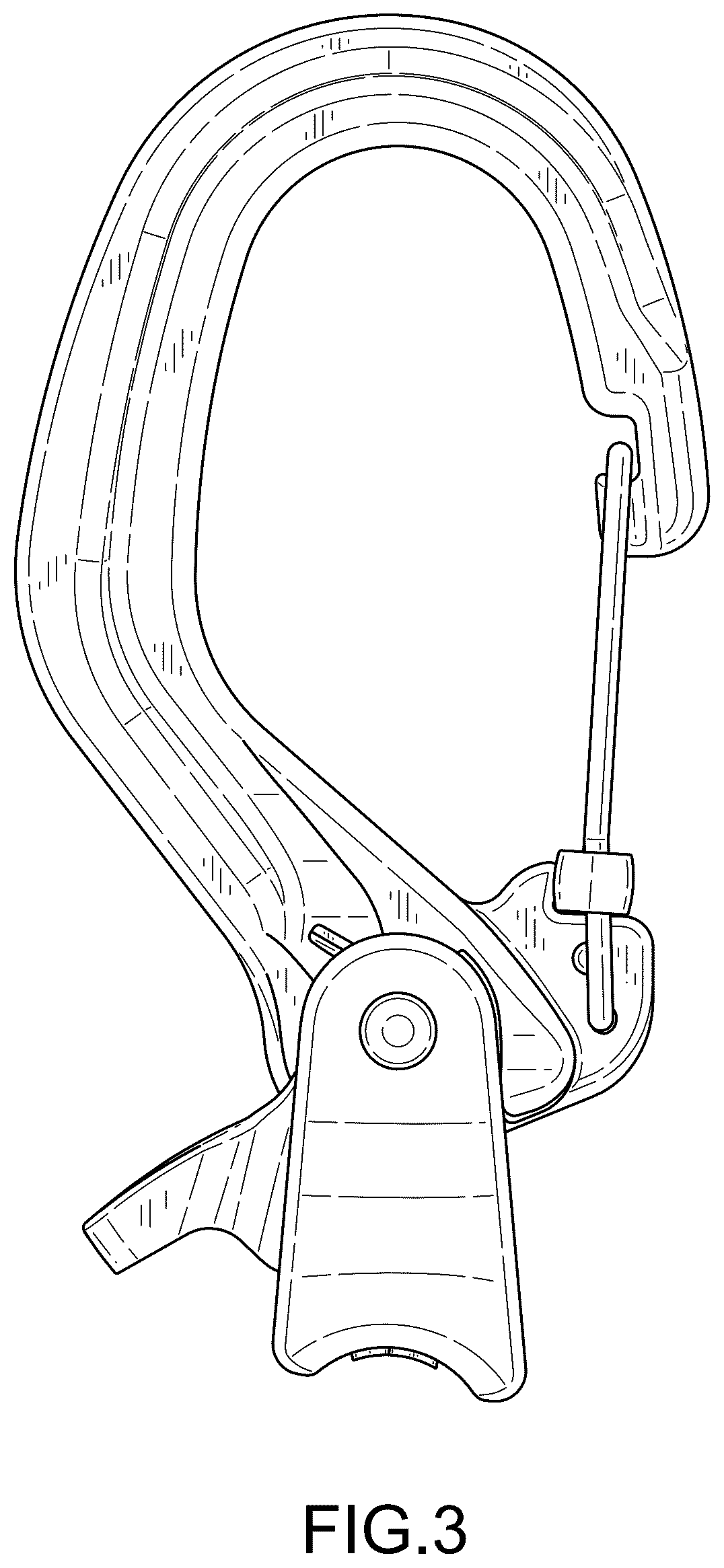 Patent USD1123587 Figure 3 – Rope restraining carabiner