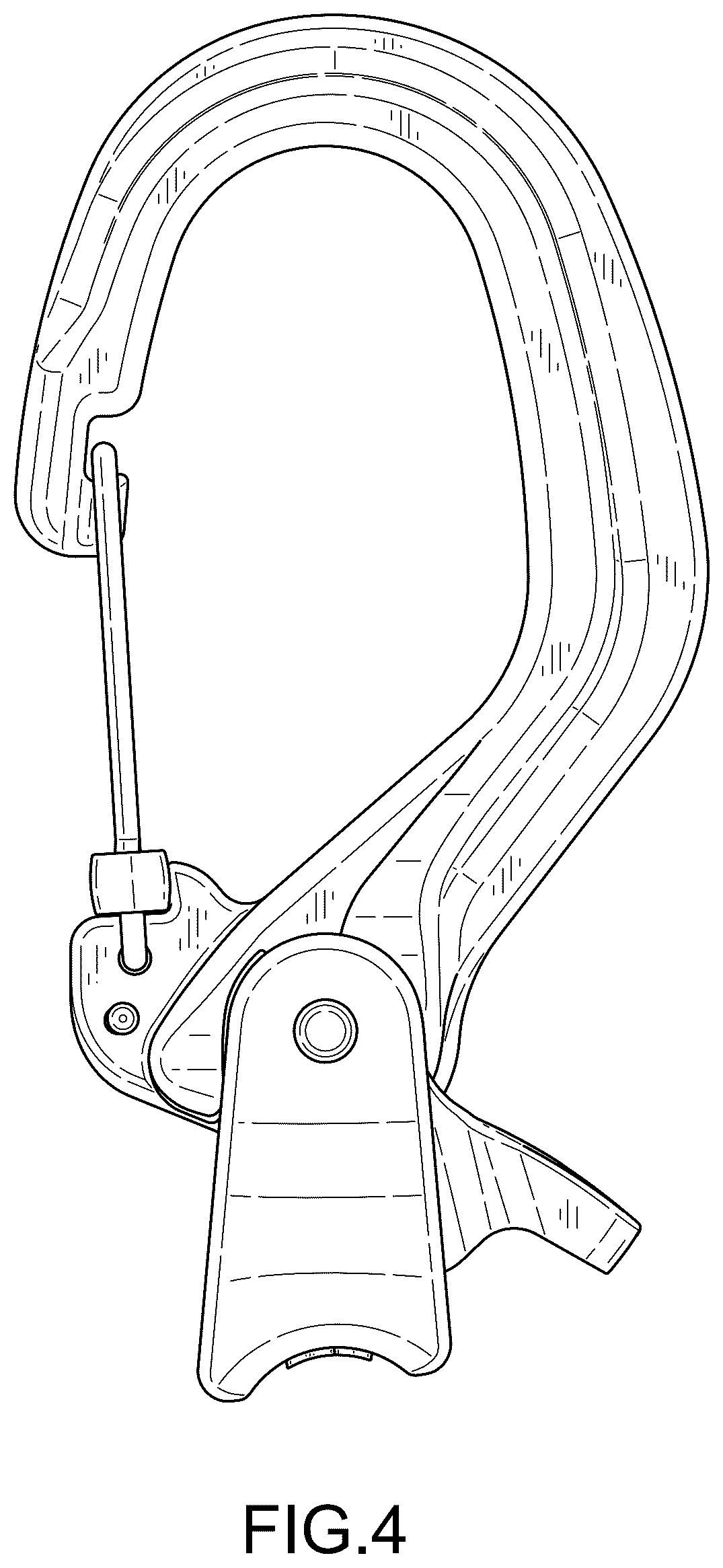 Patent USD1123587 Figure 4 – Rope restraining carabiner