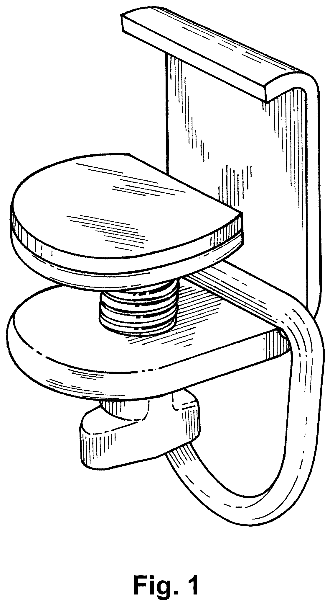 Patent USD1123603 Figure 1 – Clamp with loop hanger