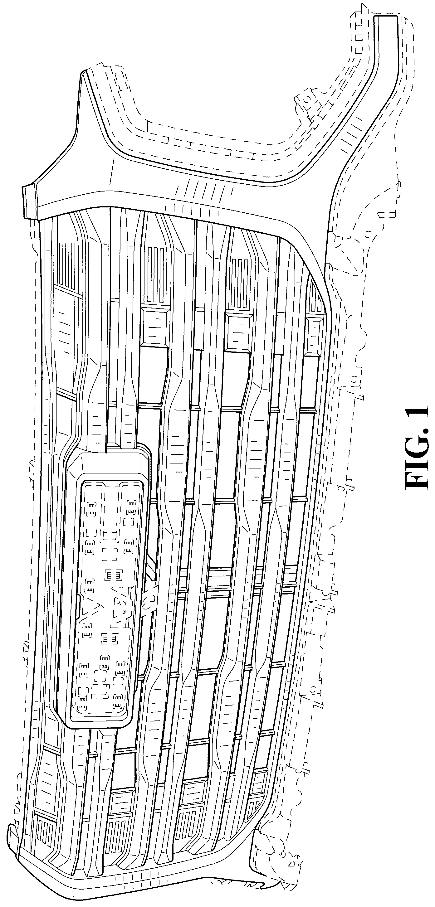 Patent USD1123740 Figure 1 – Vehicle grille