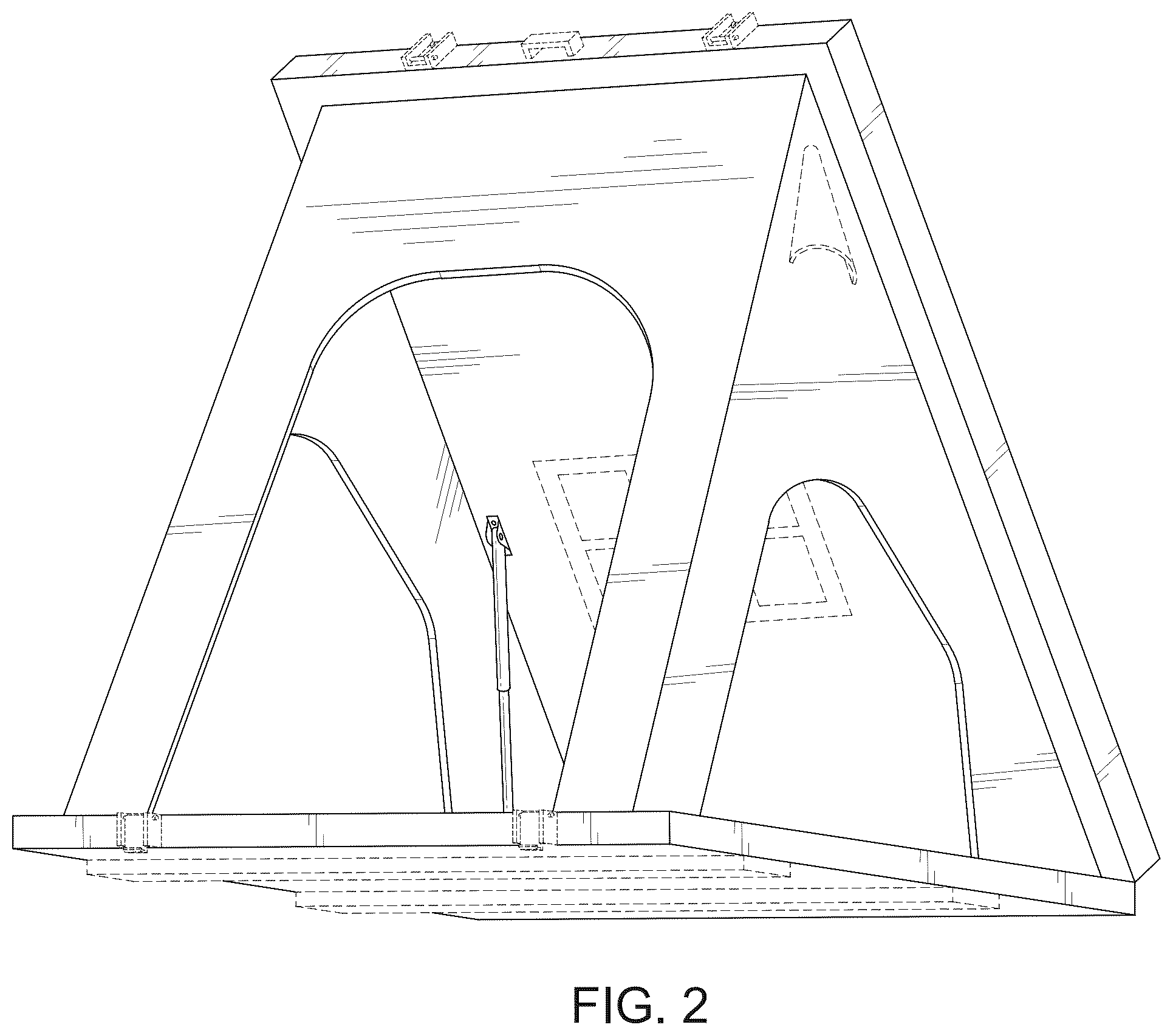 Patent USD1123786 Figure 2 – Expandable tent with covered gas struts
