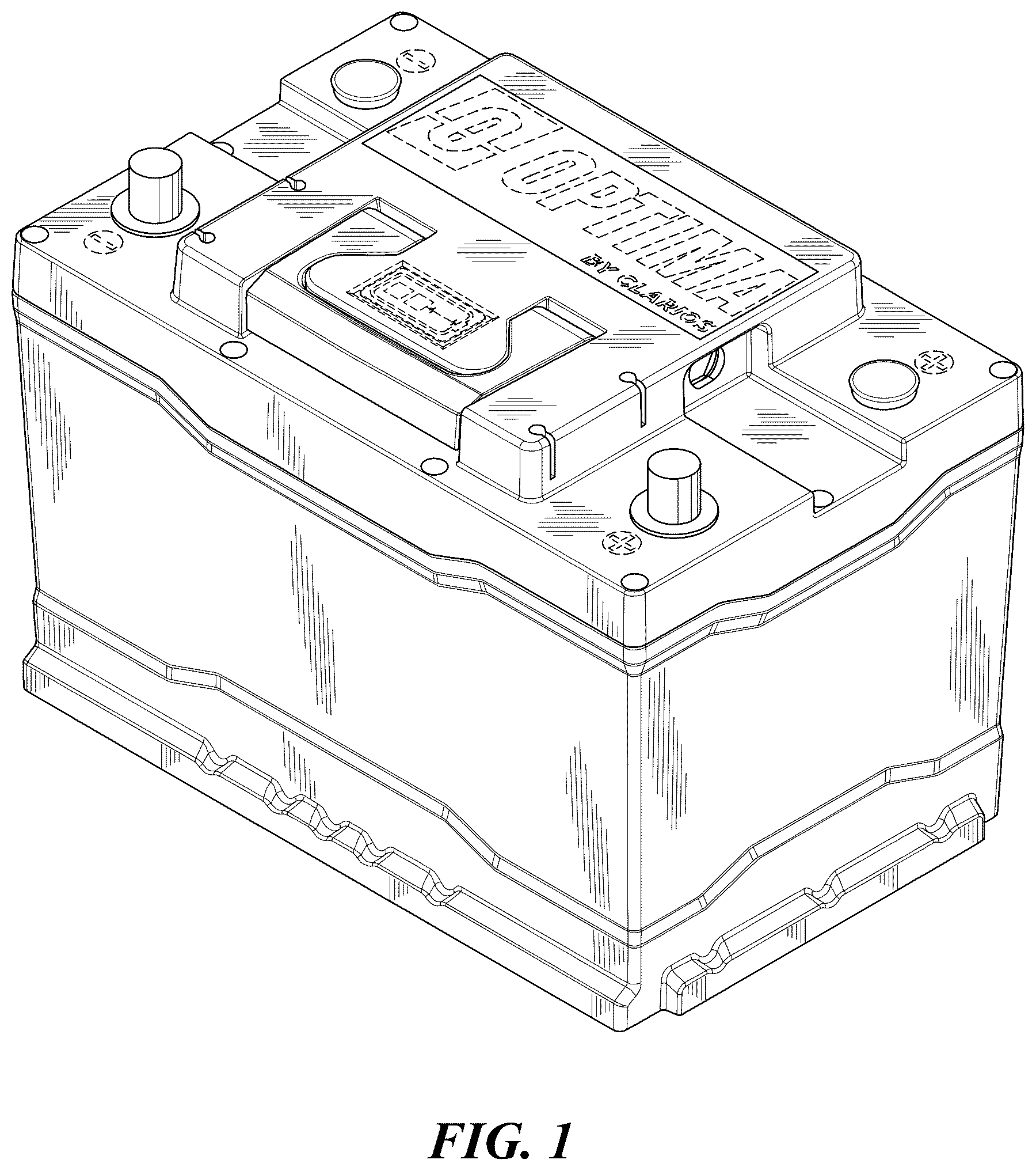 Patent USD1123825 Figure 1 – Battery having top with recess