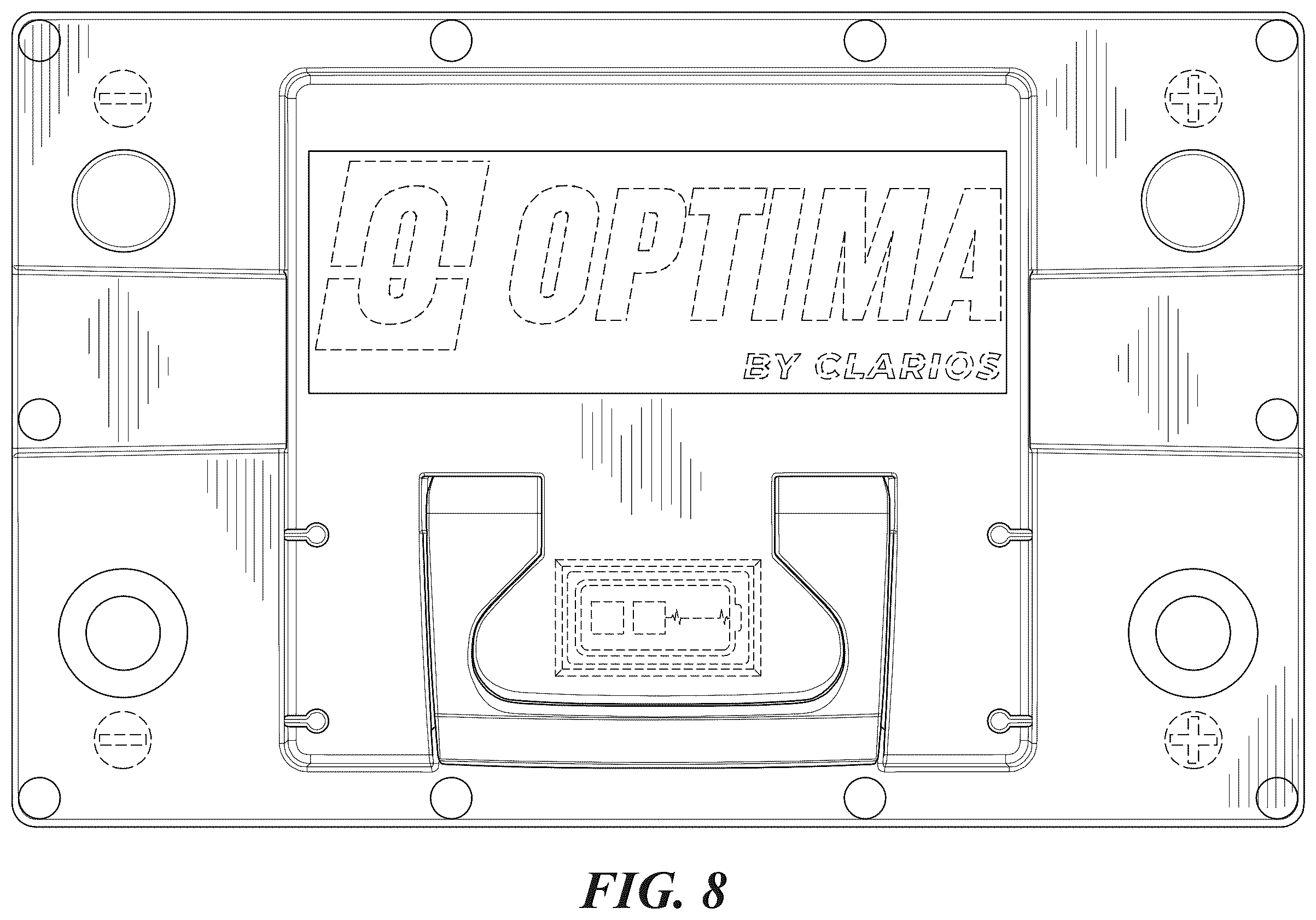 Patent USD1123825 Figure 8 – Battery having top with recess
