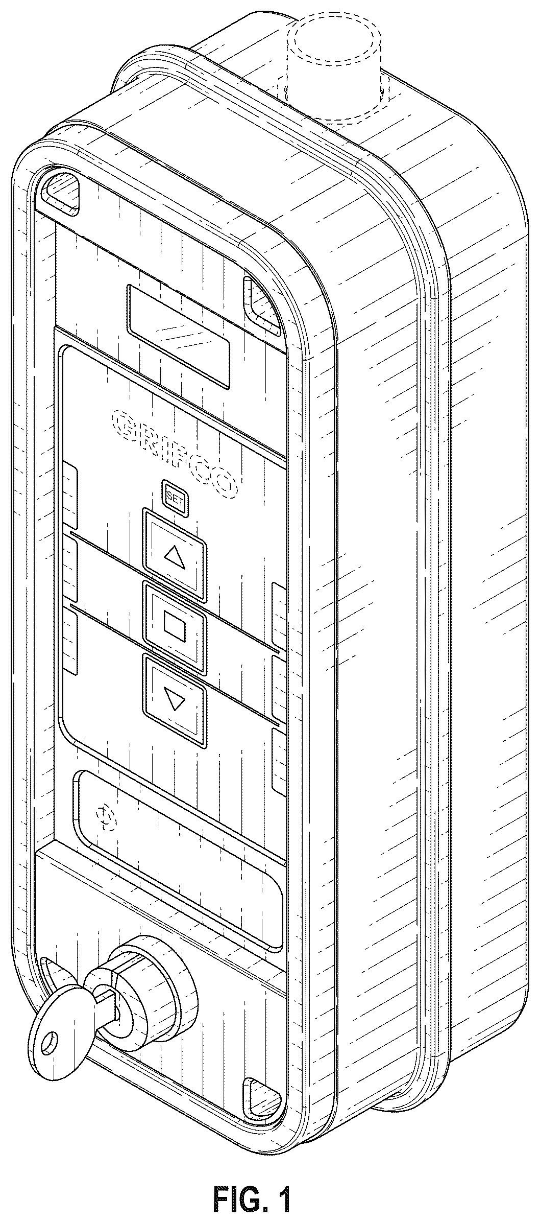 Patent USD1123903 Figure 1 – Wall mounted remote