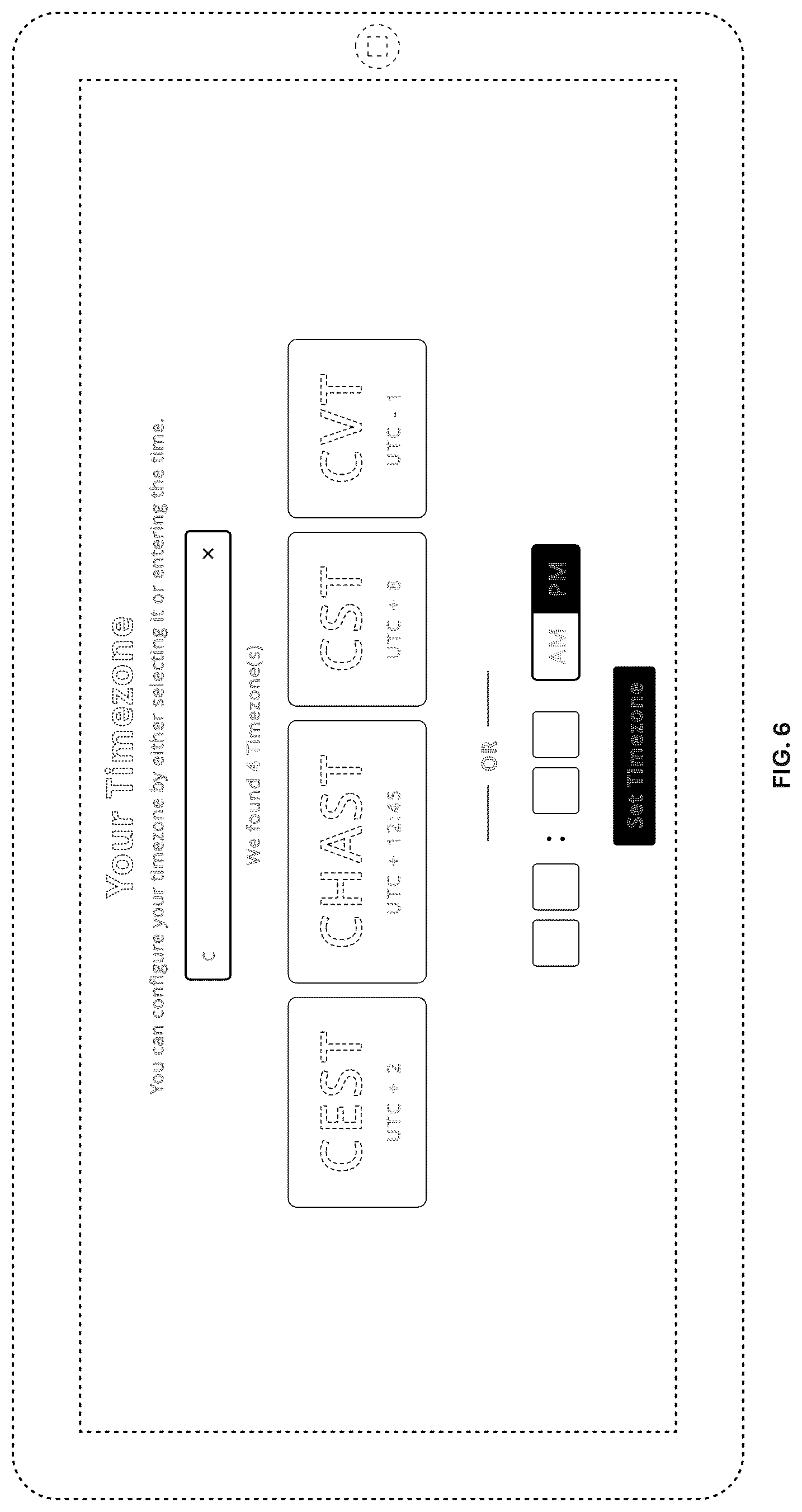 Patent USD1123961 Figure 6 – Display screen with animated graphical user interface for interactive time zone selection