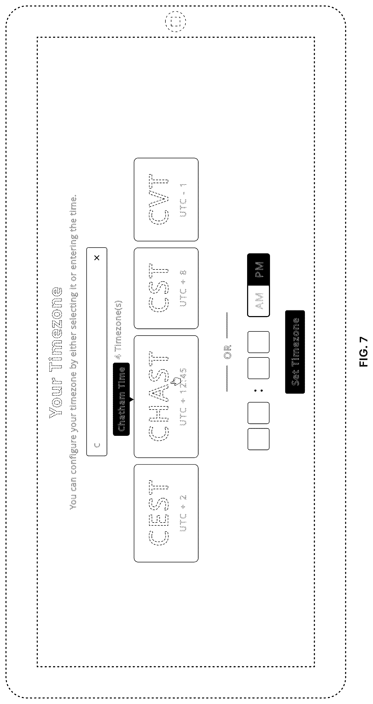 Patent USD1123961 Figure 7 – Display screen with animated graphical user interface for interactive time zone selection