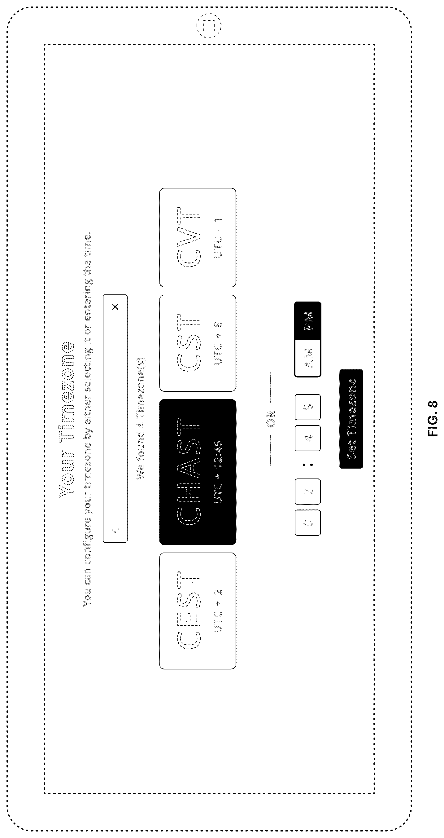 Patent USD1123961 Figure 8 – Display screen with animated graphical user interface for interactive time zone selection
