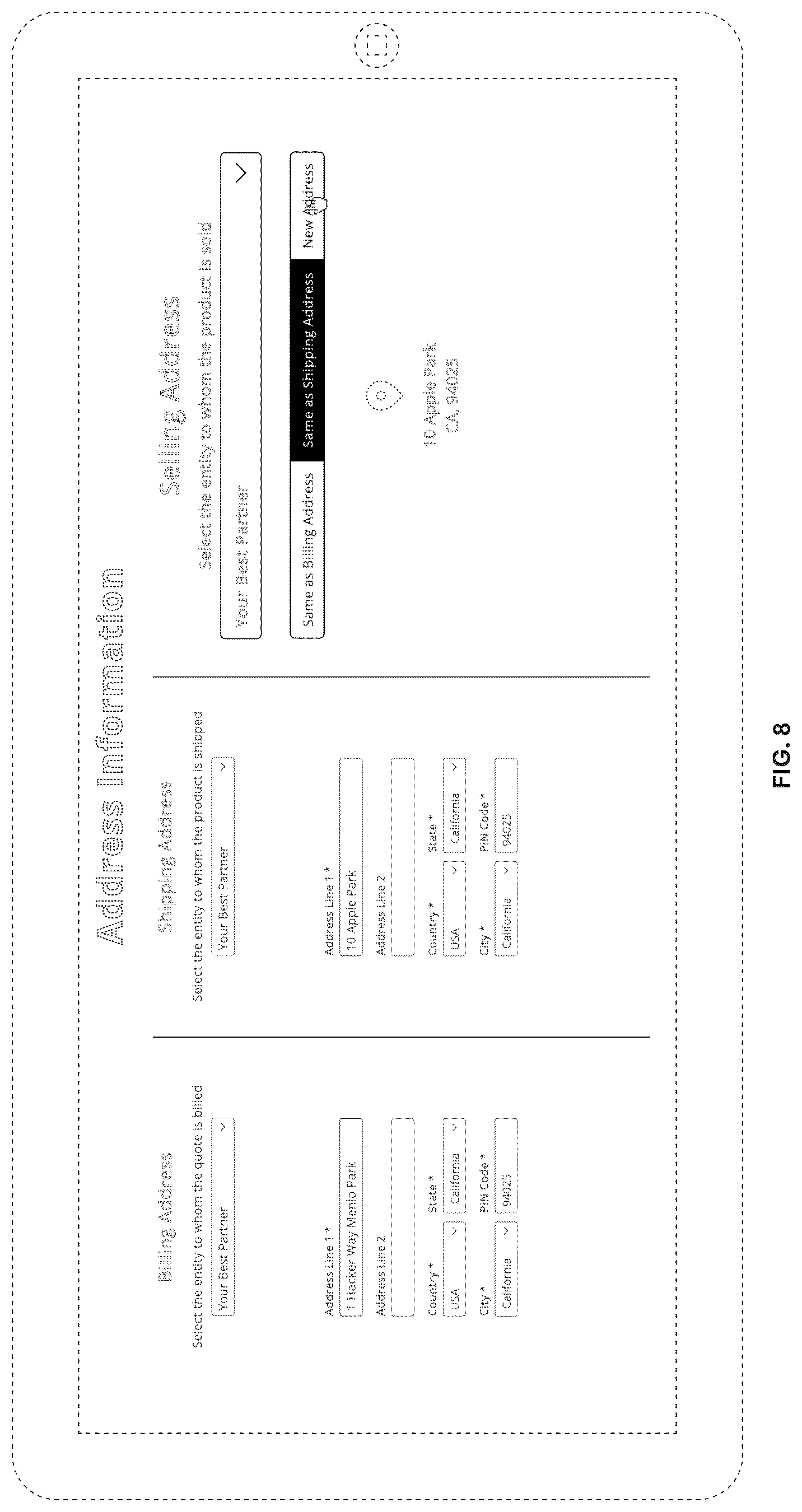 Patent USD1123962 Figure 8 – Display screen with animated graphical user interface for capturing addresses