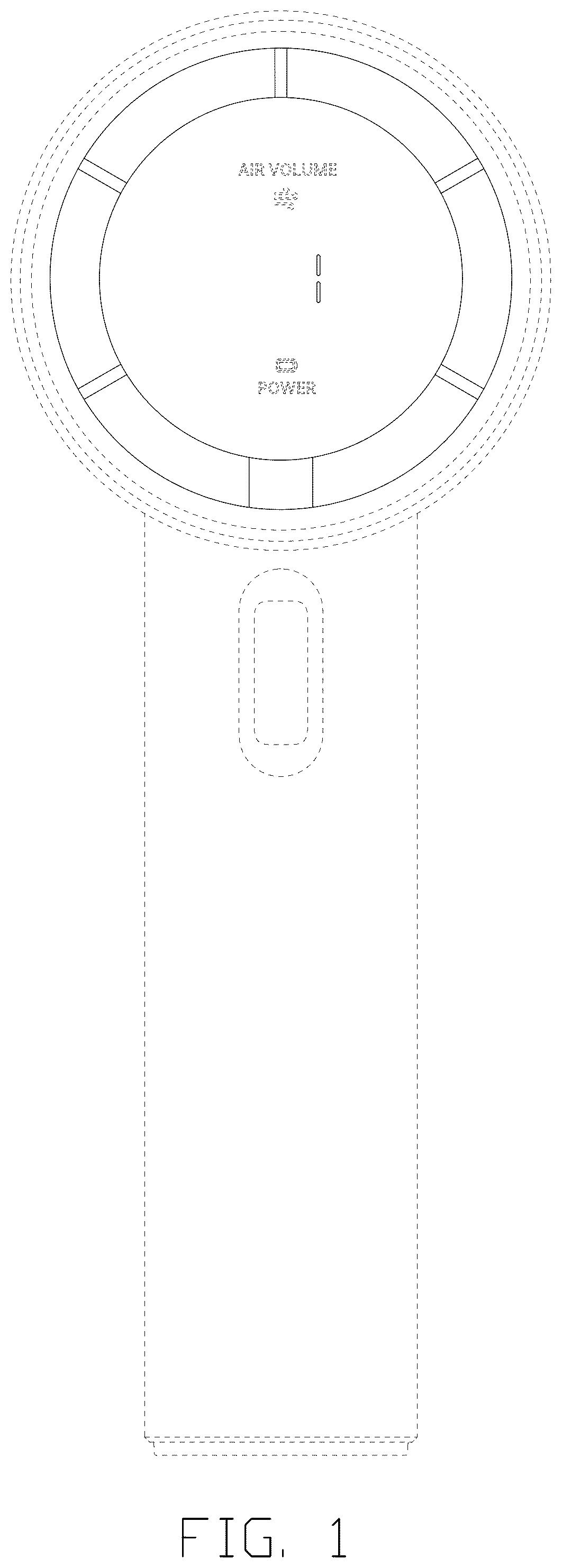 Patent USD1123998 Figure 1 – Portable fan display screen displaying graphical user interface for air volume regulation