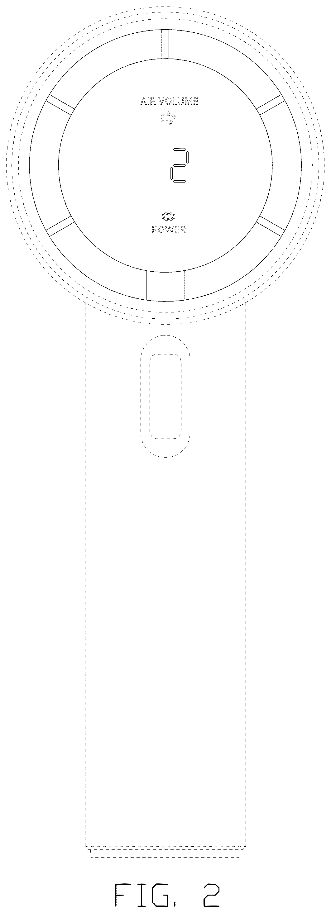 Patent USD1123998 Figure 2 – Portable fan display screen displaying graphical user interface for air volume regulation