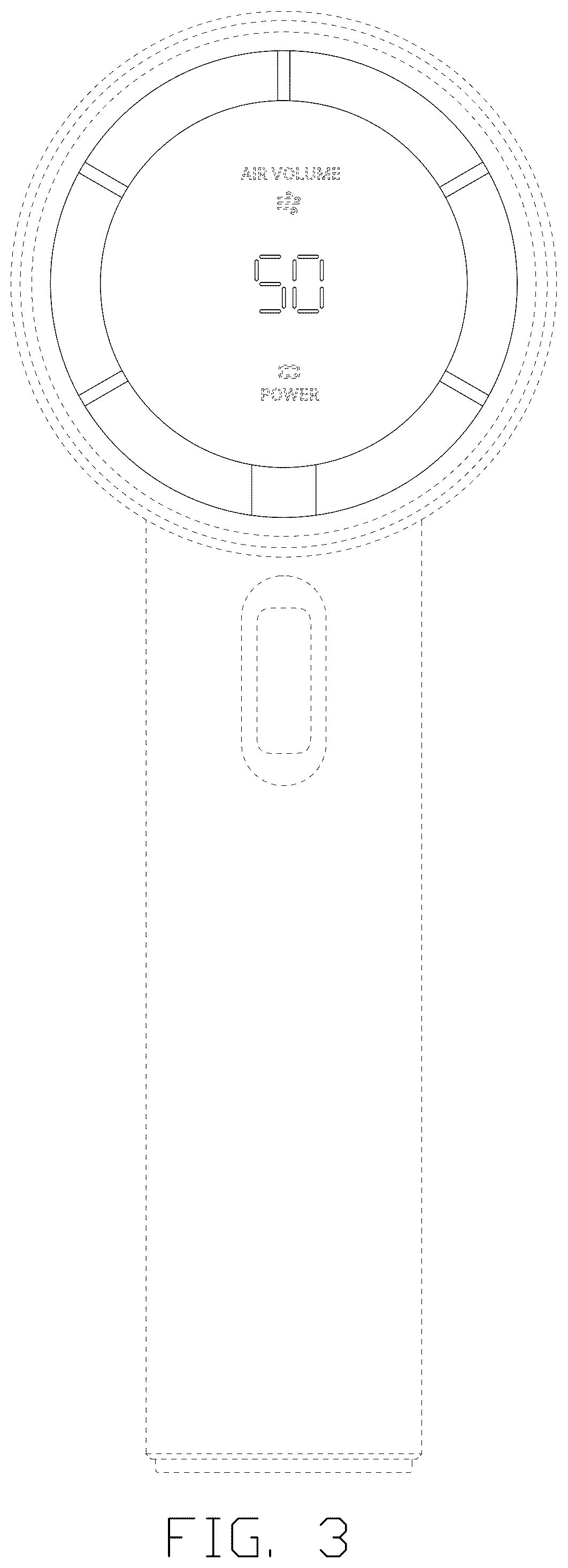 Patent USD1123998 Figure 3 – Portable fan display screen displaying graphical user interface for air volume regulation