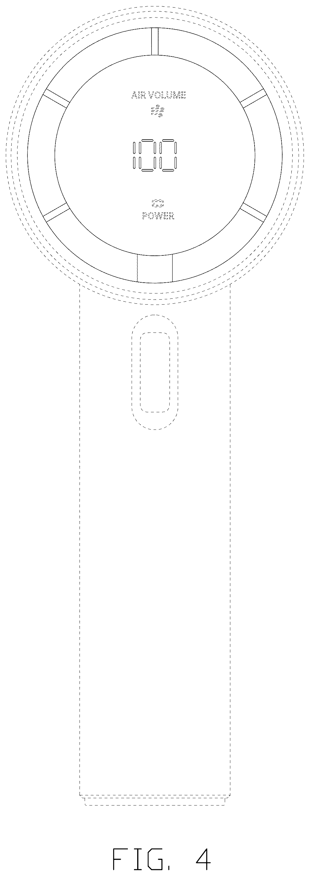 Patent USD1123998 Figure 4 – Portable fan display screen displaying graphical user interface for air volume regulation