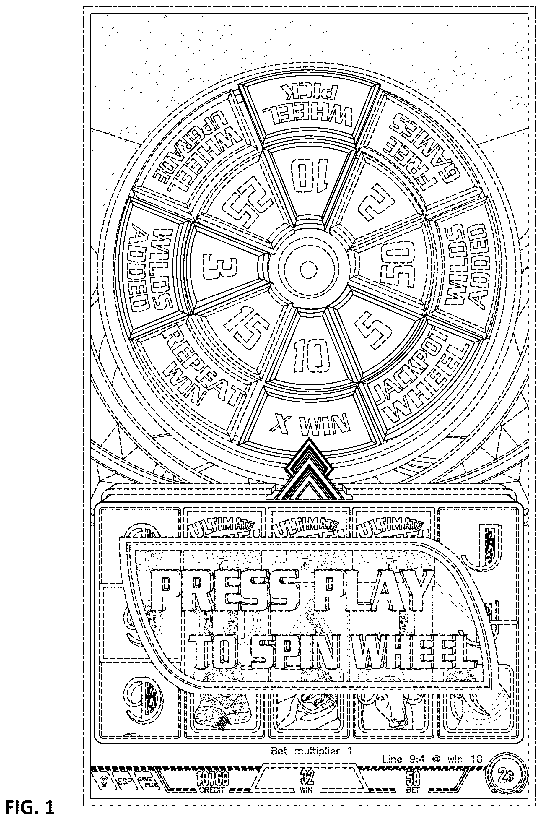 Patent USD1124007 Figure 1 – Display screen or portion thereof with an animated graphical user interface for a wheel-based wagering game