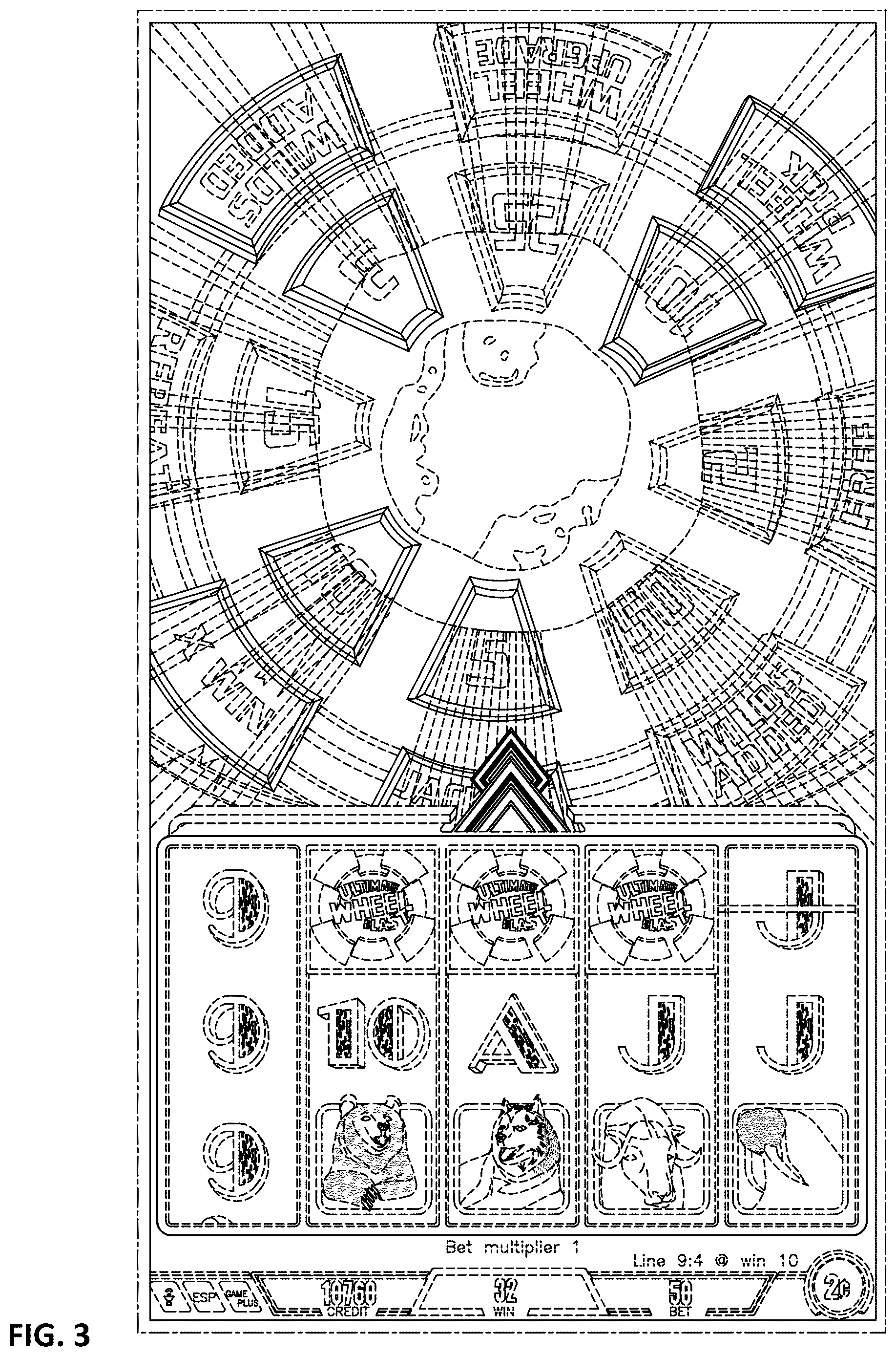Patent USD1124007 Figure 3 – Display screen or portion thereof with an animated graphical user interface for a wheel-based wagering game