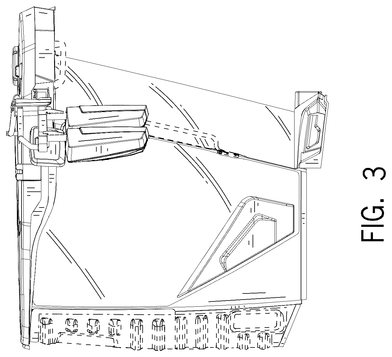 Patent USD1124040 Figure 3 – Operator cabin mirror assembly for work vehicle