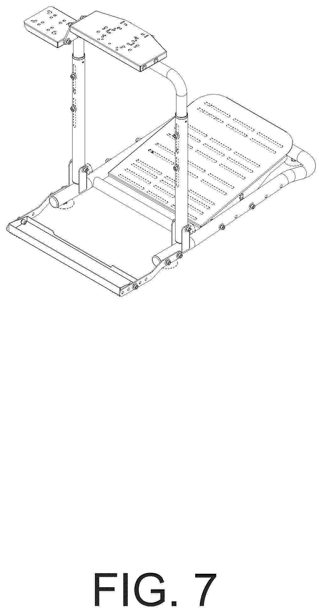 Patent USD1124131 Figure 7 – Foldable steering wheel and pedal stand