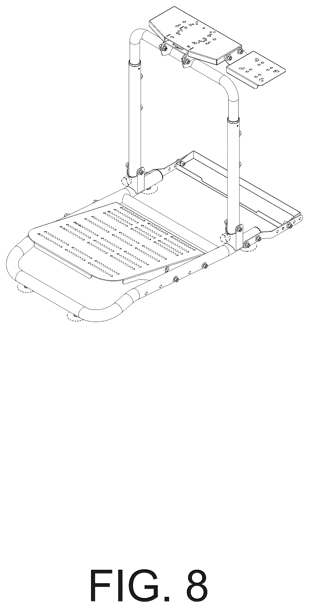Patent USD1124131 Figure 8 – Foldable steering wheel and pedal stand