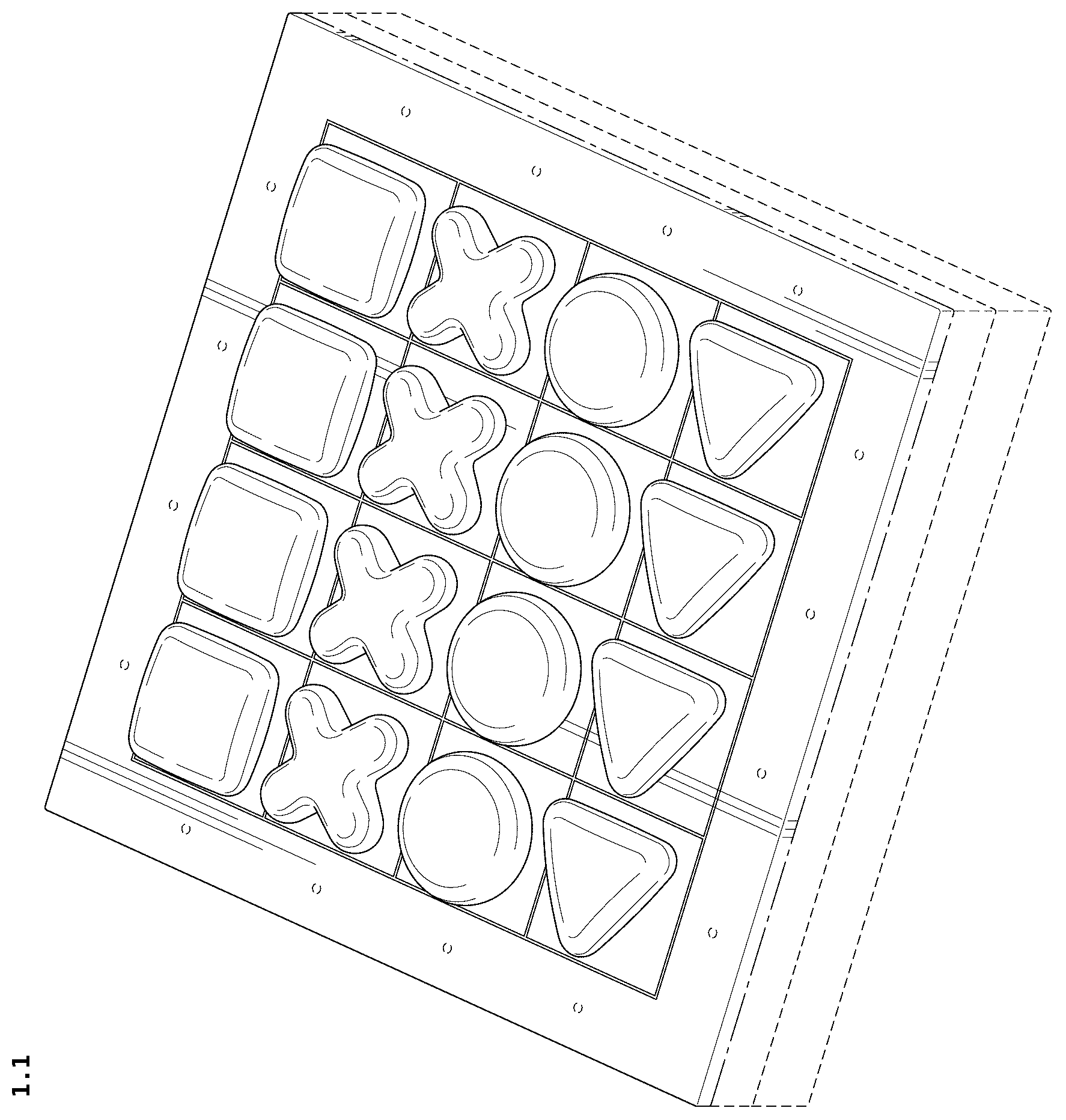 Patent USD1124136 Figure 1 – Game board having a set of game pieces