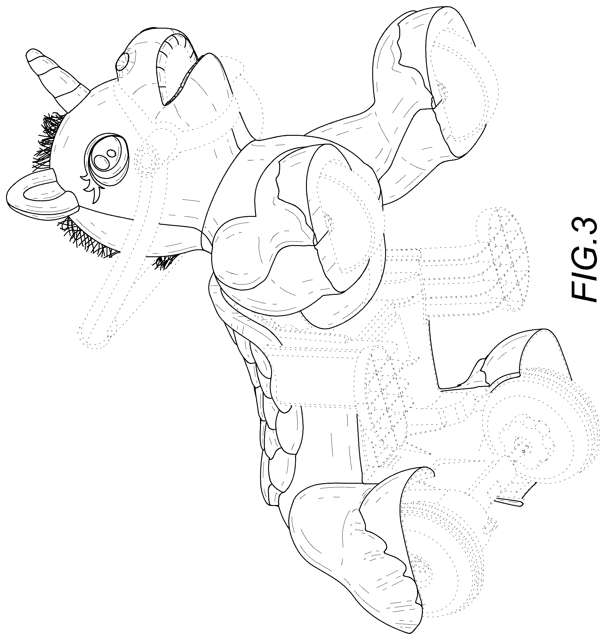 Patent USD1124147 Figure 3 – Unicorn ride-on toy