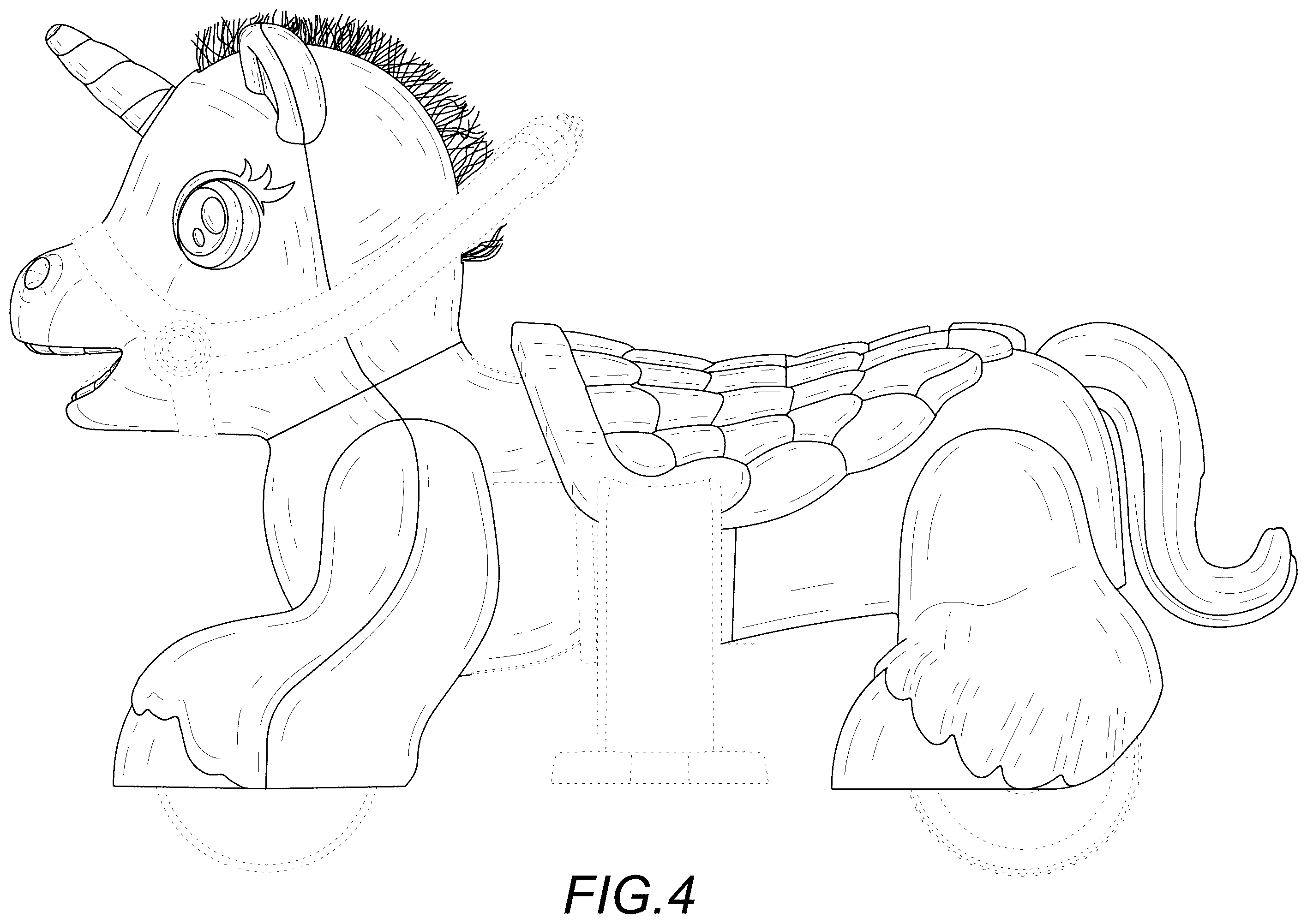 Patent USD1124147 Figure 4 – Unicorn ride-on toy