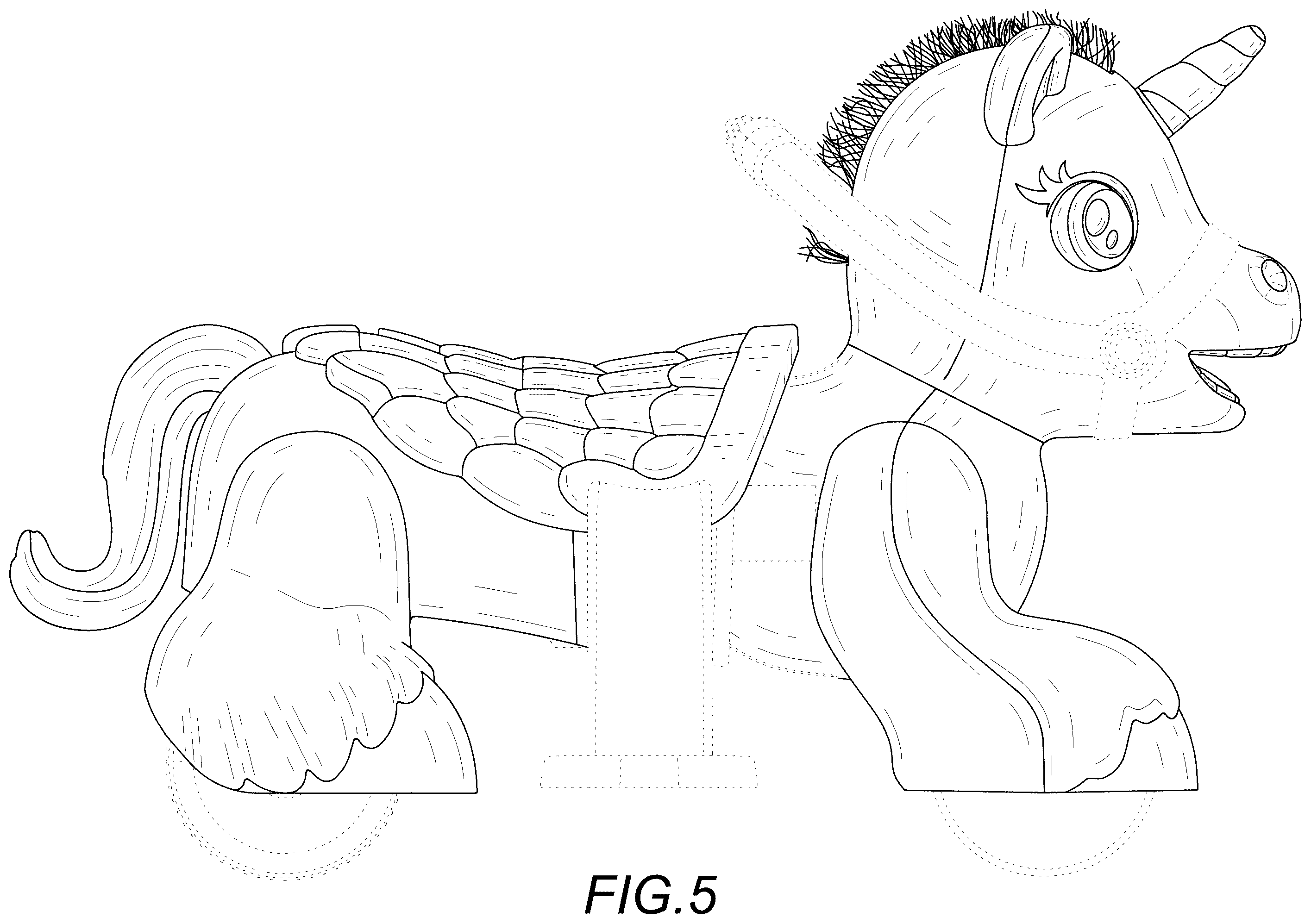 Patent USD1124147 Figure 5 – Unicorn ride-on toy