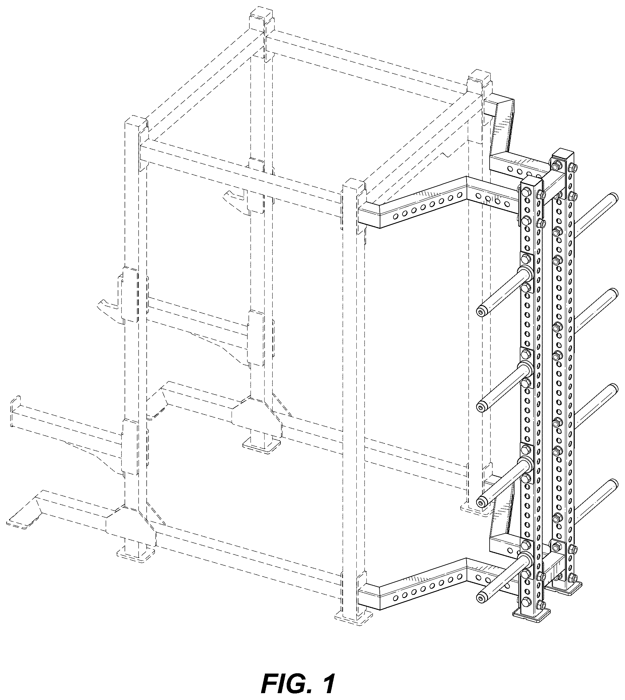 Patent USD1124193 Figure 1 – Storage accessory for a weightlifting equipment rack