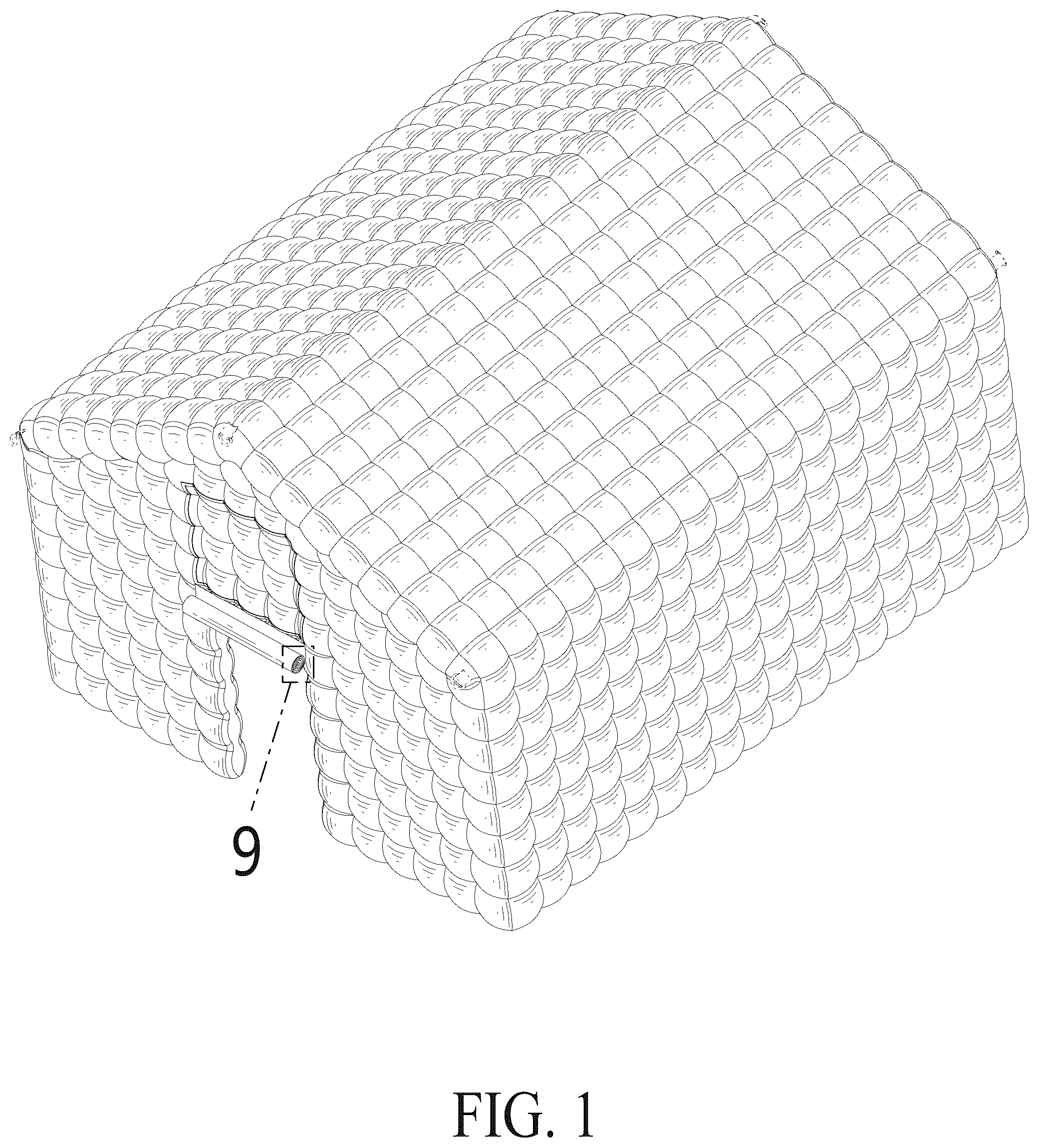 Patent USD1124216 Figure 1 – Inflatable cube tent