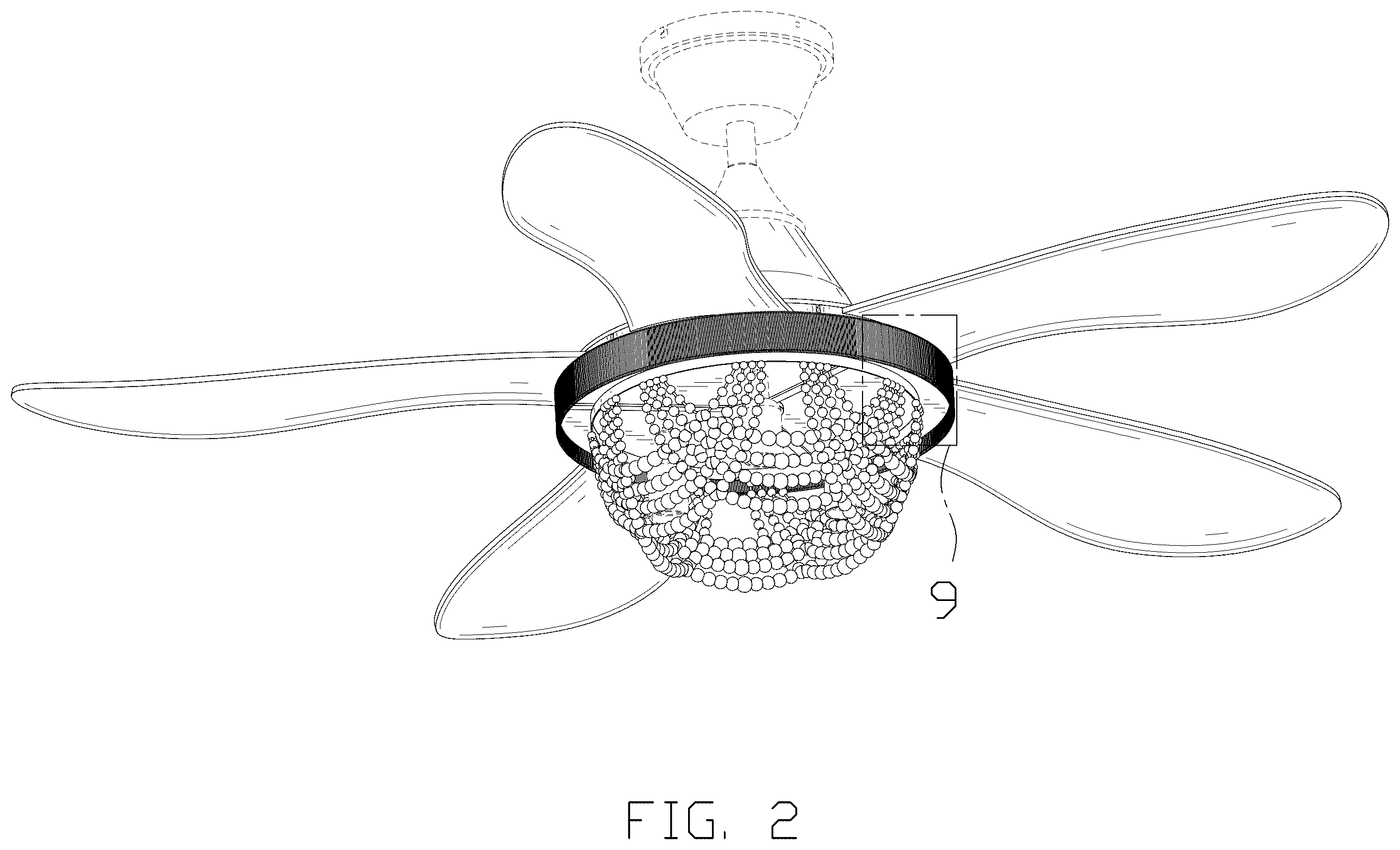 Patent USD1124302 Figure 2 – Ceiling fan with light
