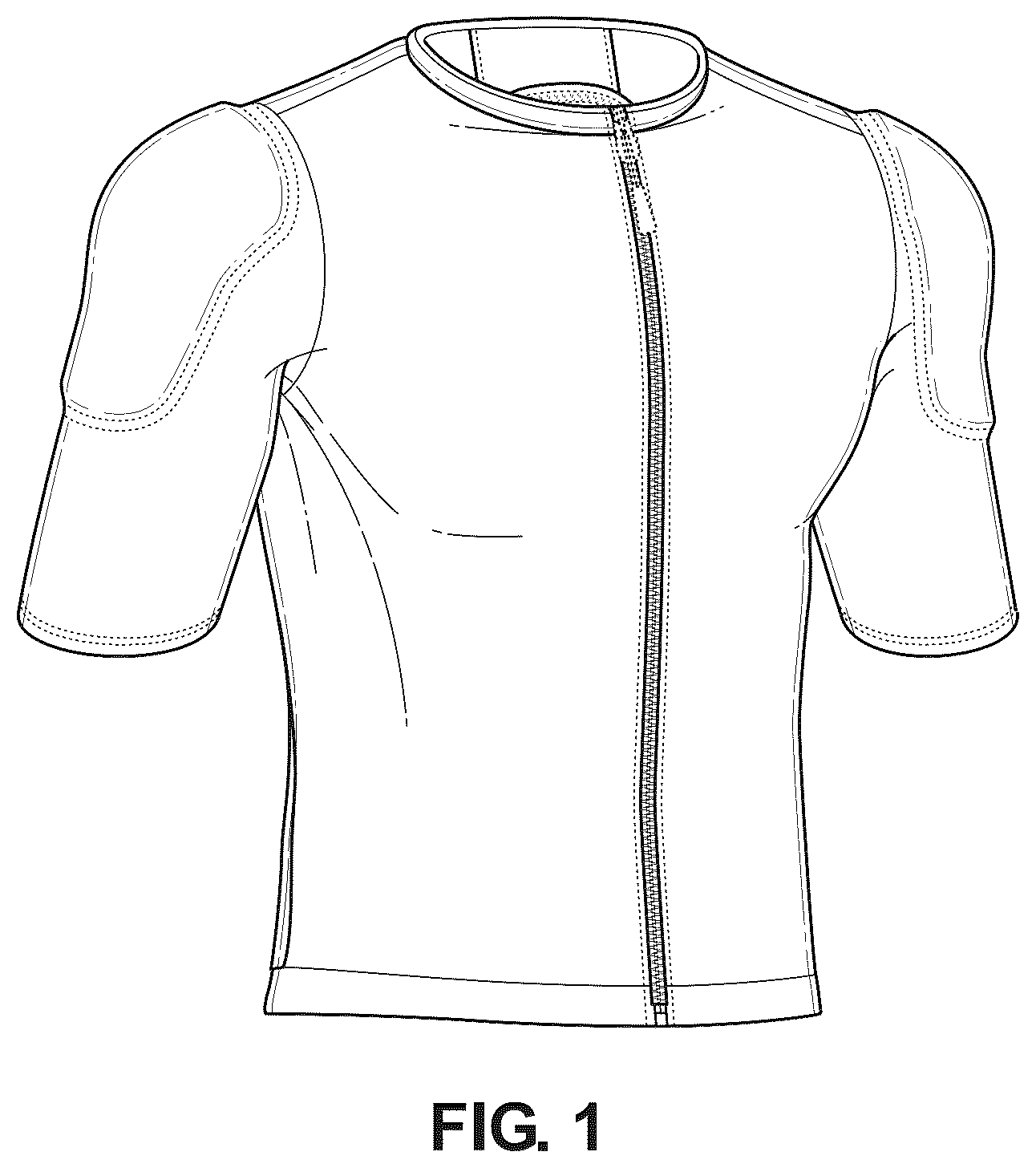 Patent USD1124585 Figure 1 – Protective cycling jersey