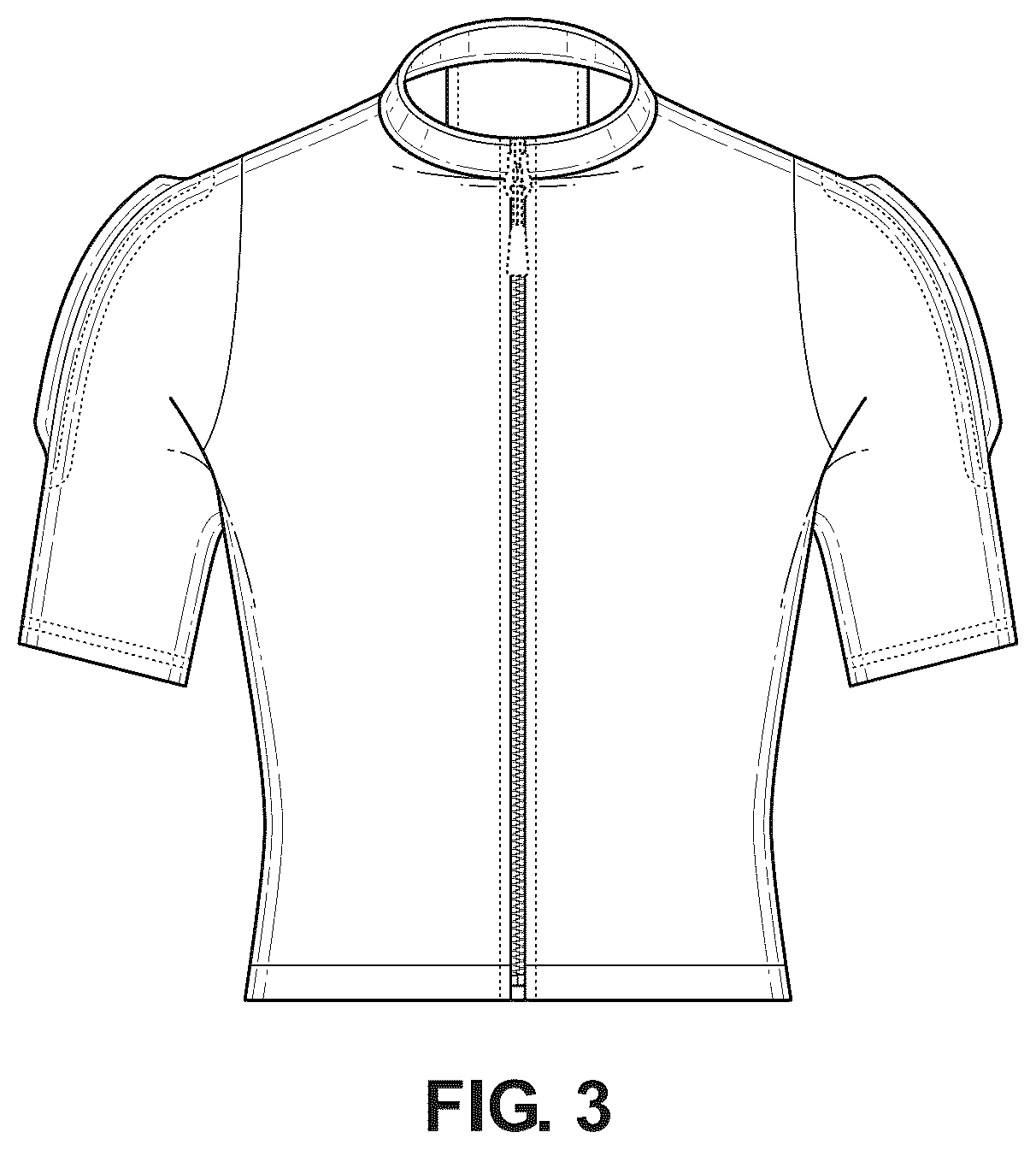 Patent USD1124585 Figure 3 – Protective cycling jersey