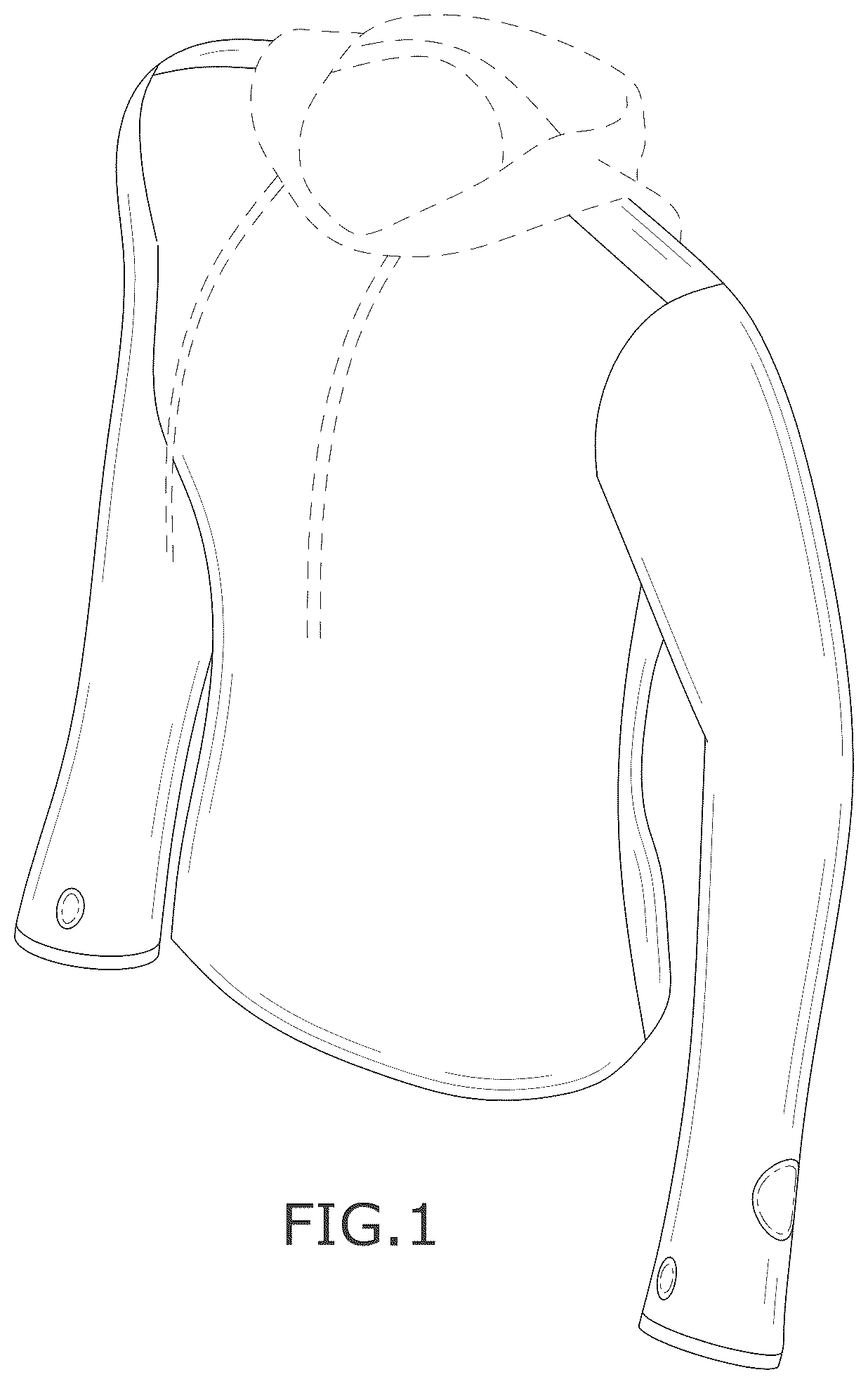 Patent USD1124587 Figure 1 – Sports shirt with accessory hole