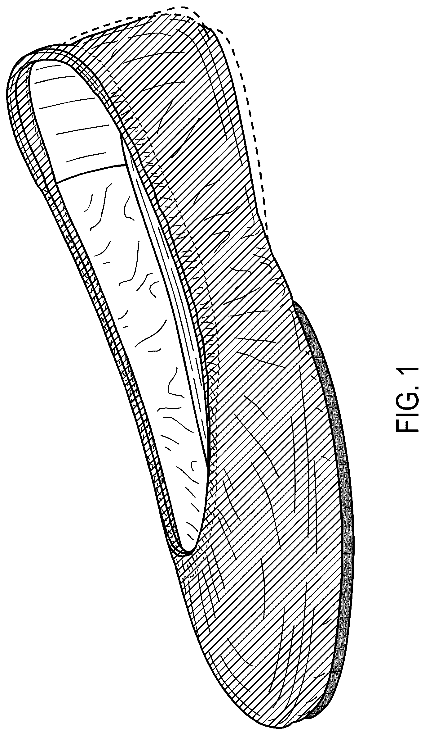 Patent USD1124602 Figure 1 – Ballet shoe with red outsole patch and contrasting upper