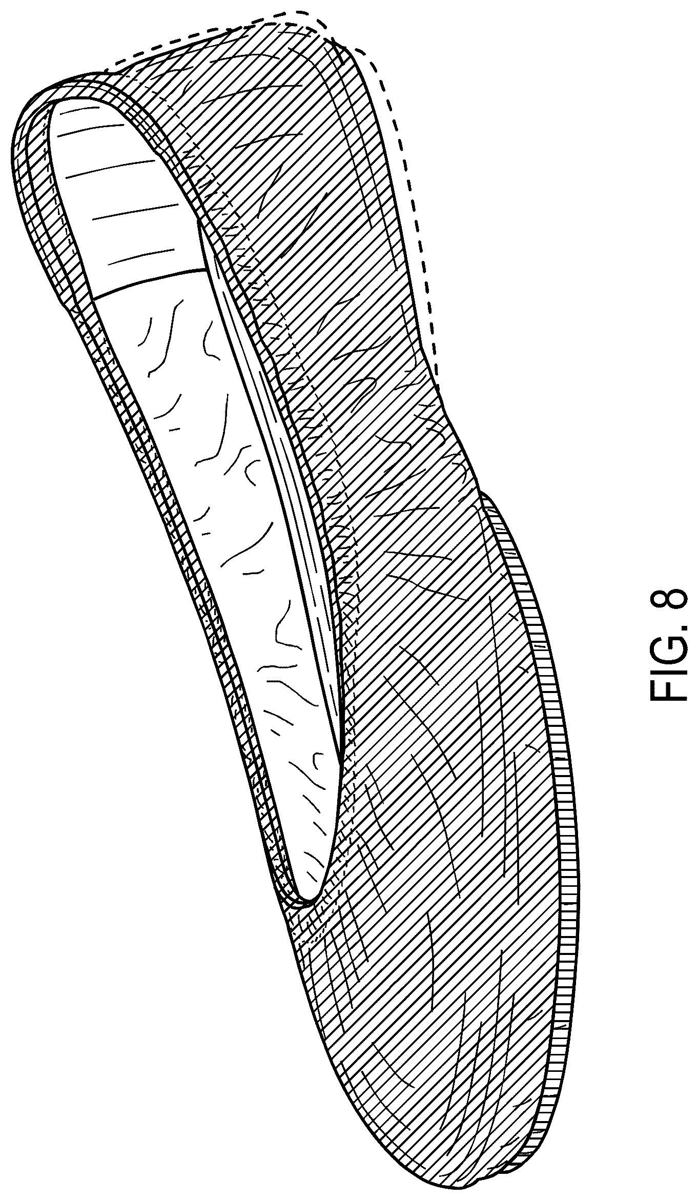 Patent USD1124602 Figure 7 – Ballet shoe with red outsole patch and contrasting upper