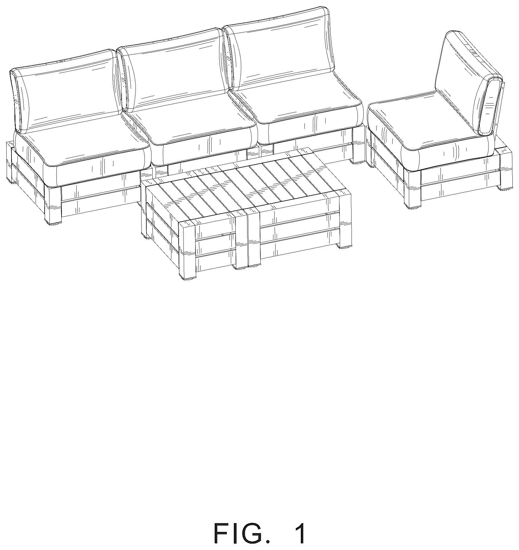 Patent USD1124682 Figure 1 – Sofa set with side tables
