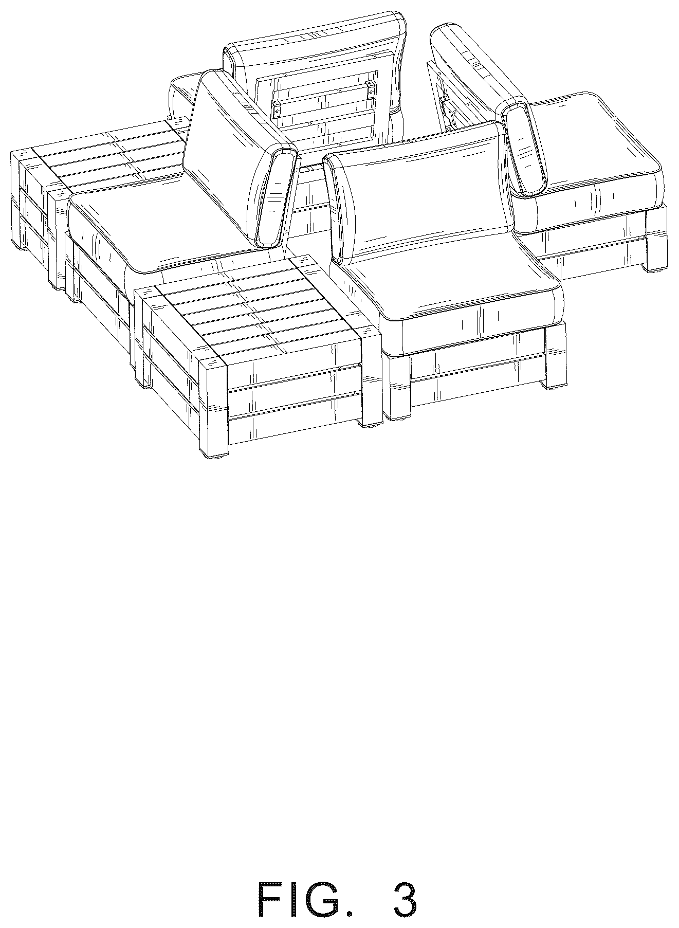 Patent USD1124682 Figure 3 – Sofa set with side tables