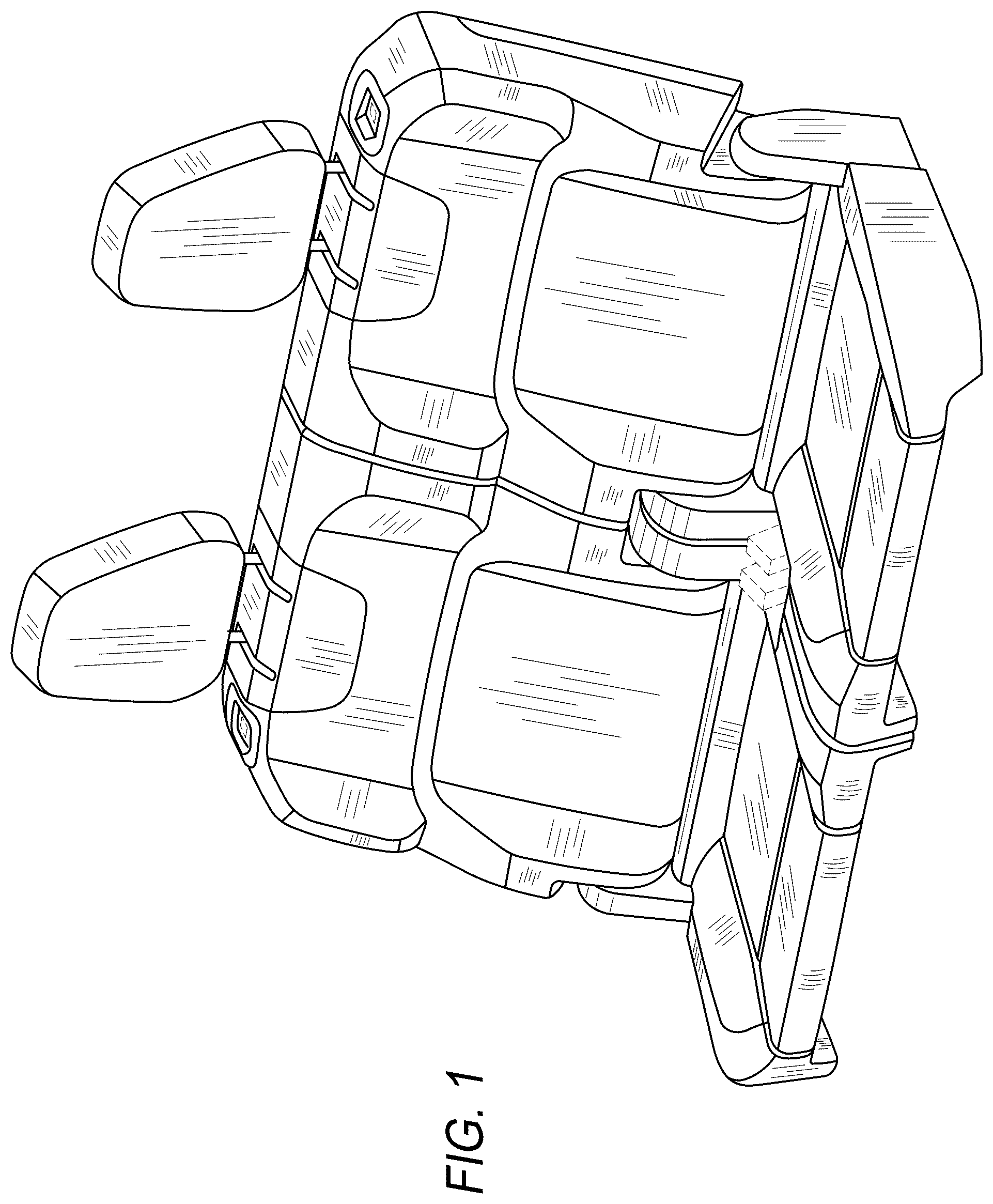 Patent USD1124686 Figure 1 – Reconfigurable seat and headrests for automobile