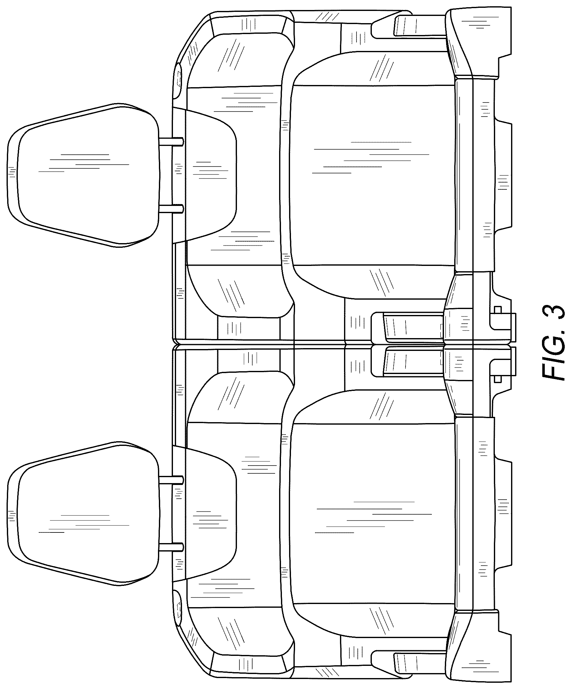 Patent USD1124686 Figure 3 – Reconfigurable seat and headrests for automobile