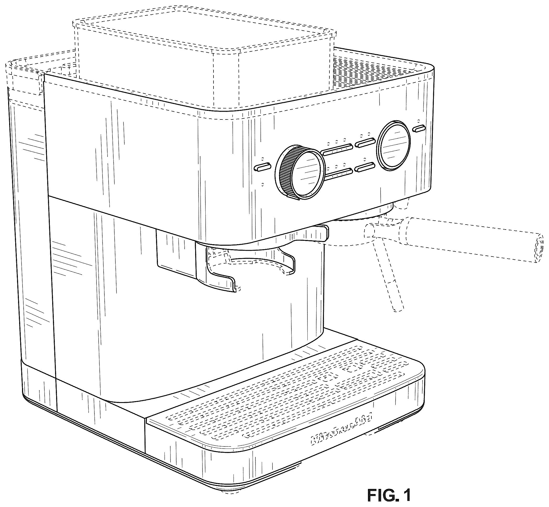 Patent USD1124745 Figure 1 – Espresso machine