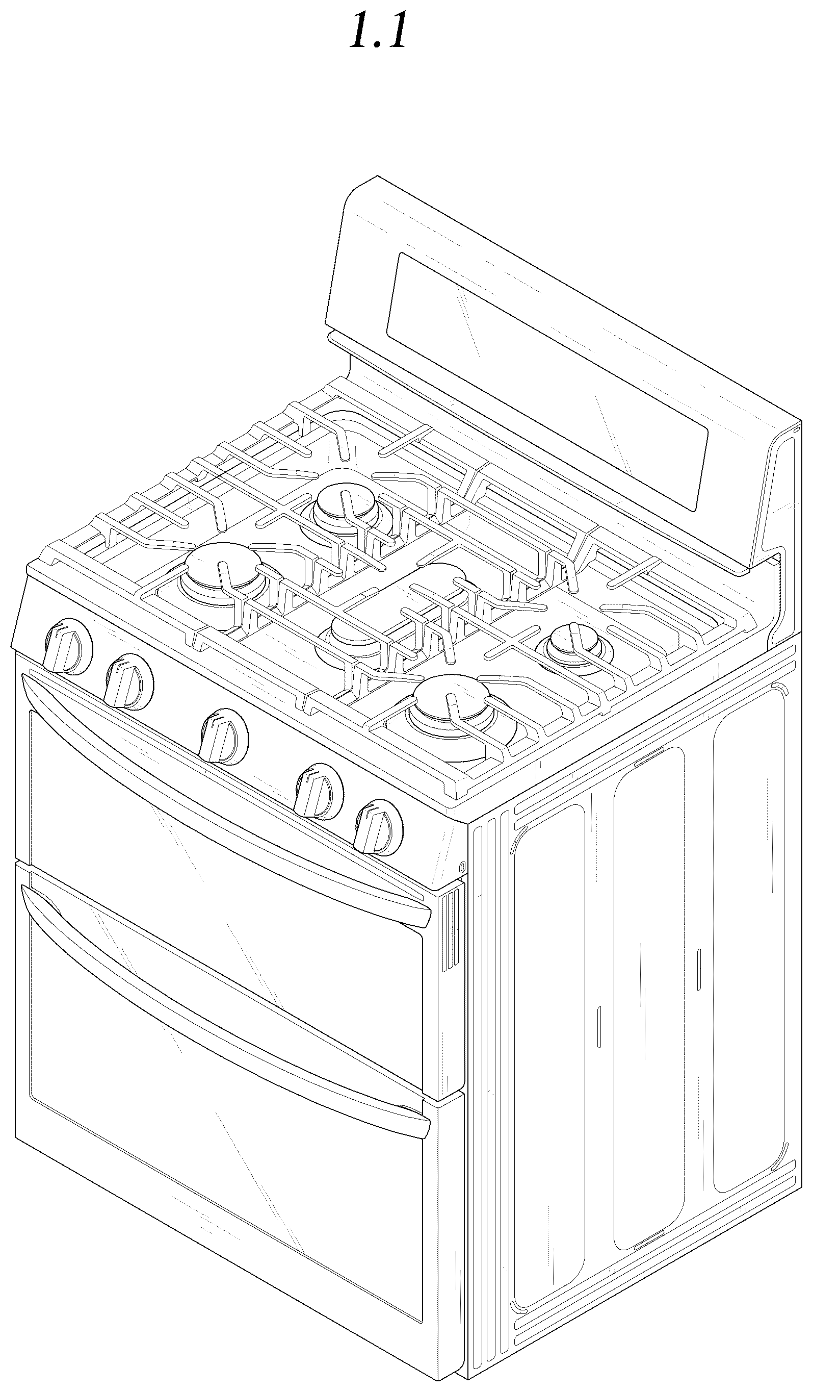 Patent USD1124750 Figure 1 – Gas oven range