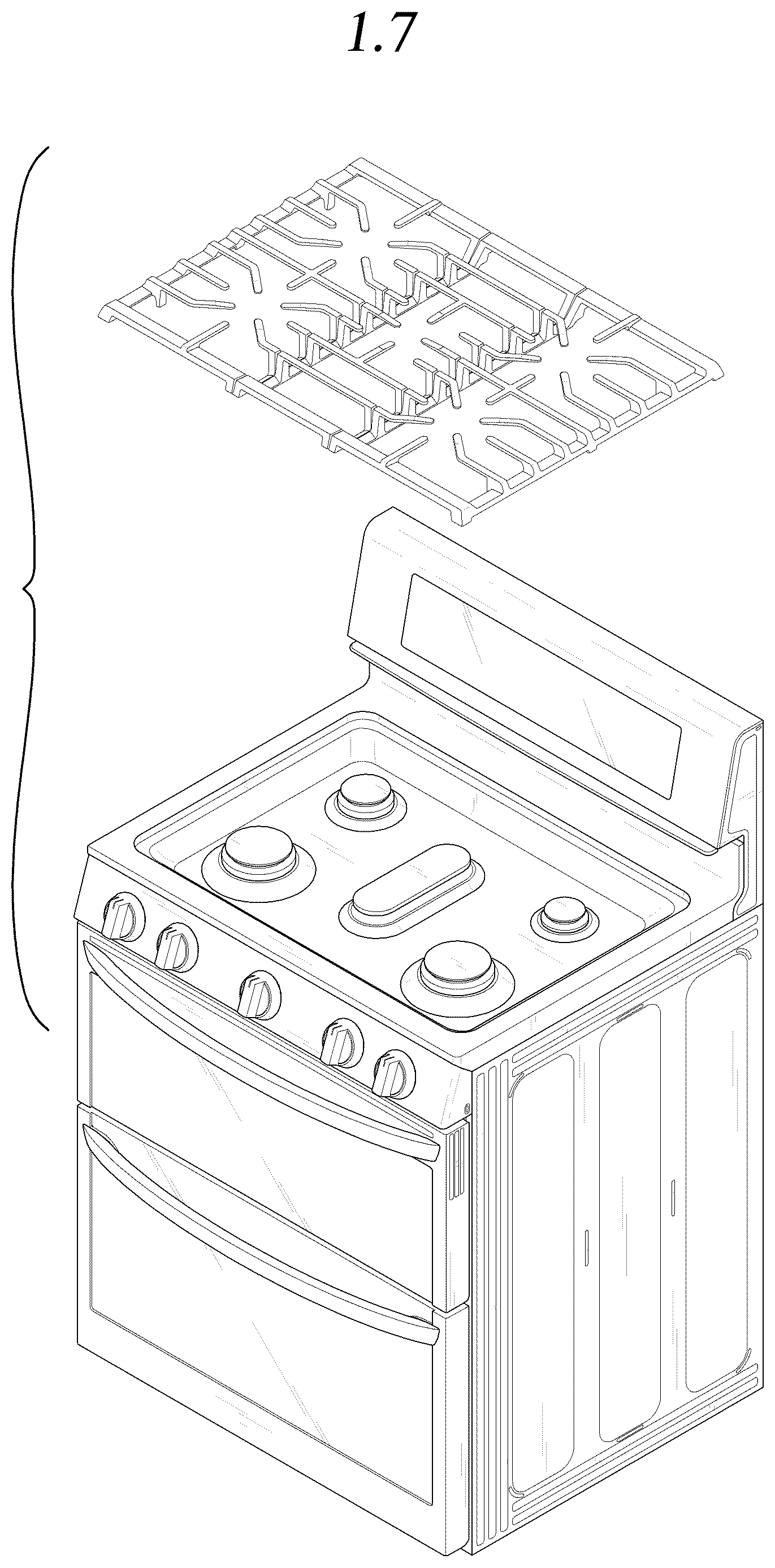 Patent USD1124750 Figure 7 – Gas oven range