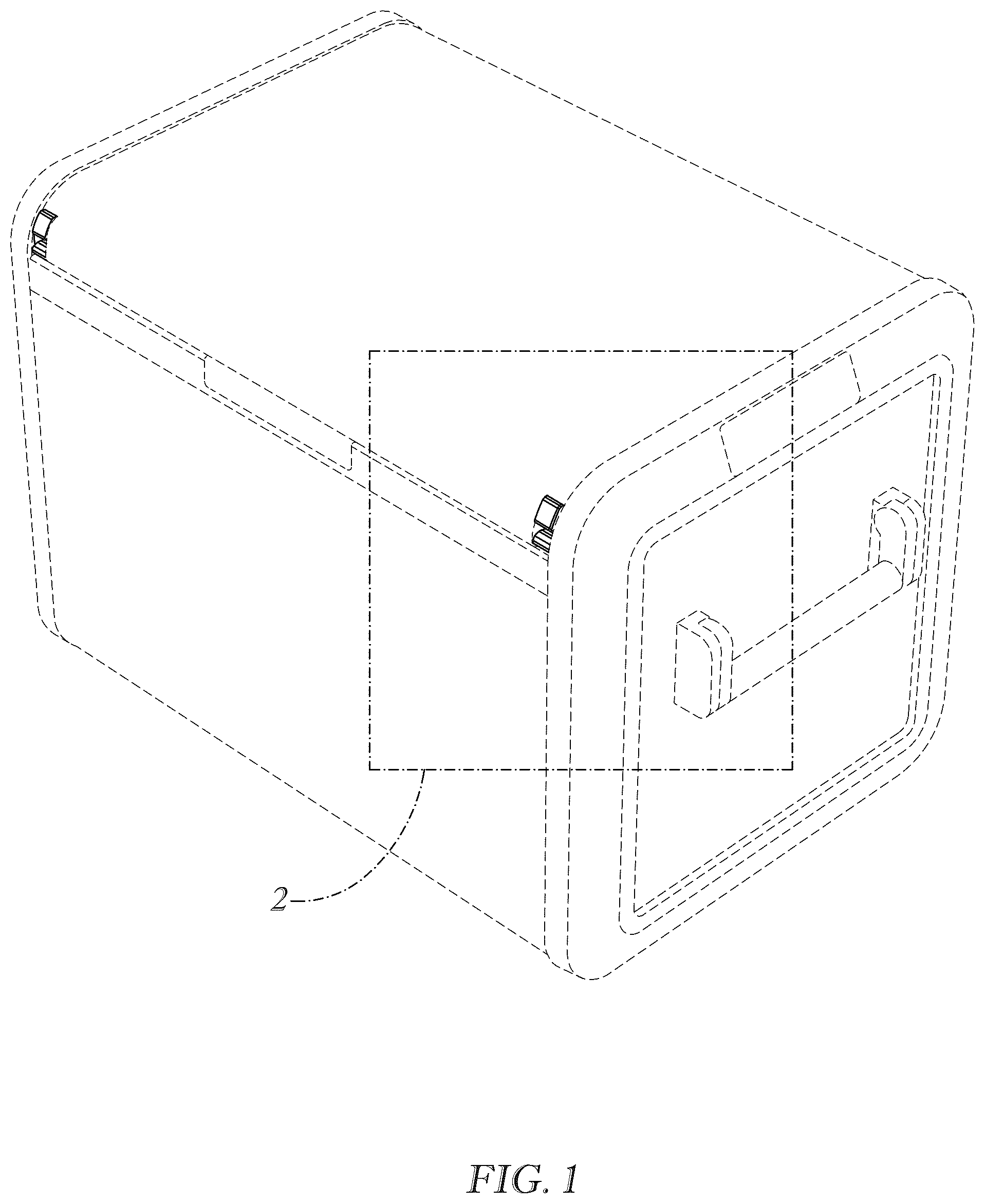 Patent USD1124786 Figure 1 – Hinge of a cooler